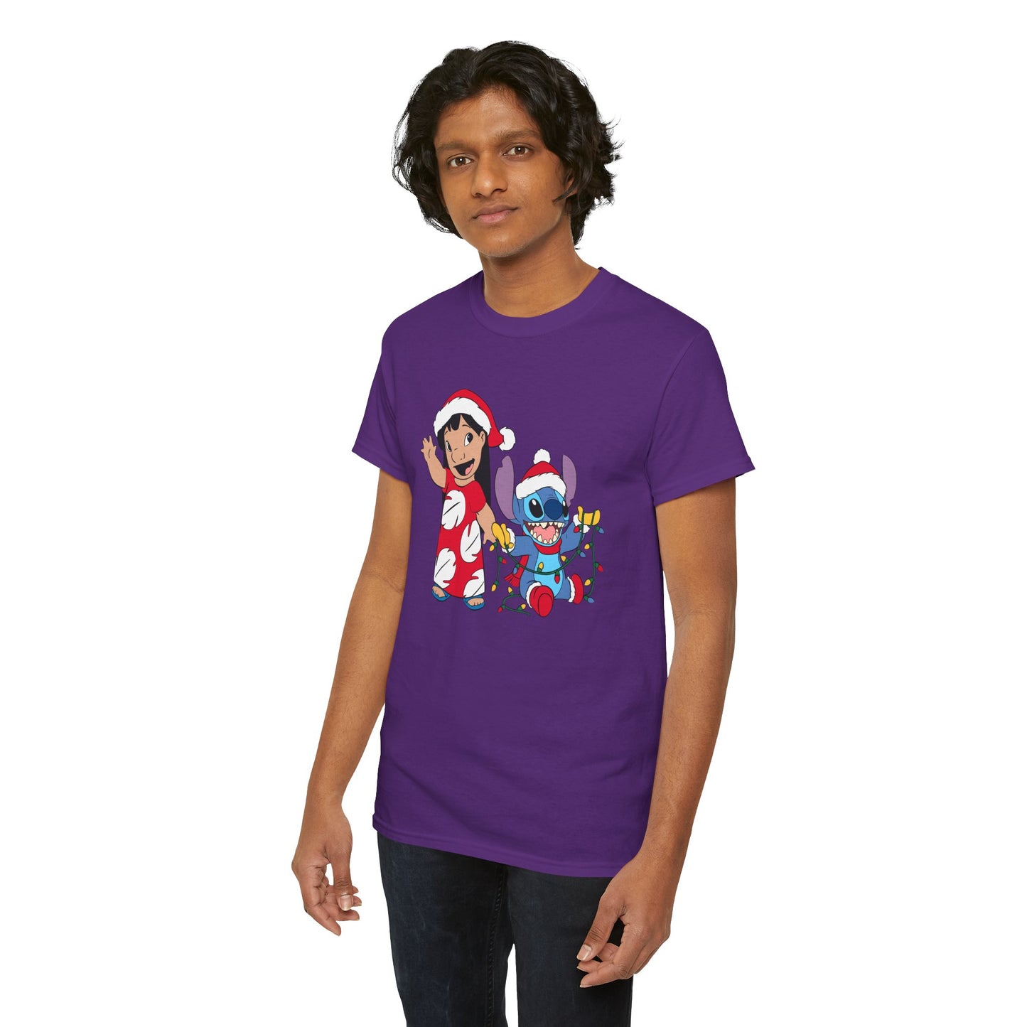 Island Holiday Duo T-Shirt – Festive Blue Alien & Girl Graphic Tee