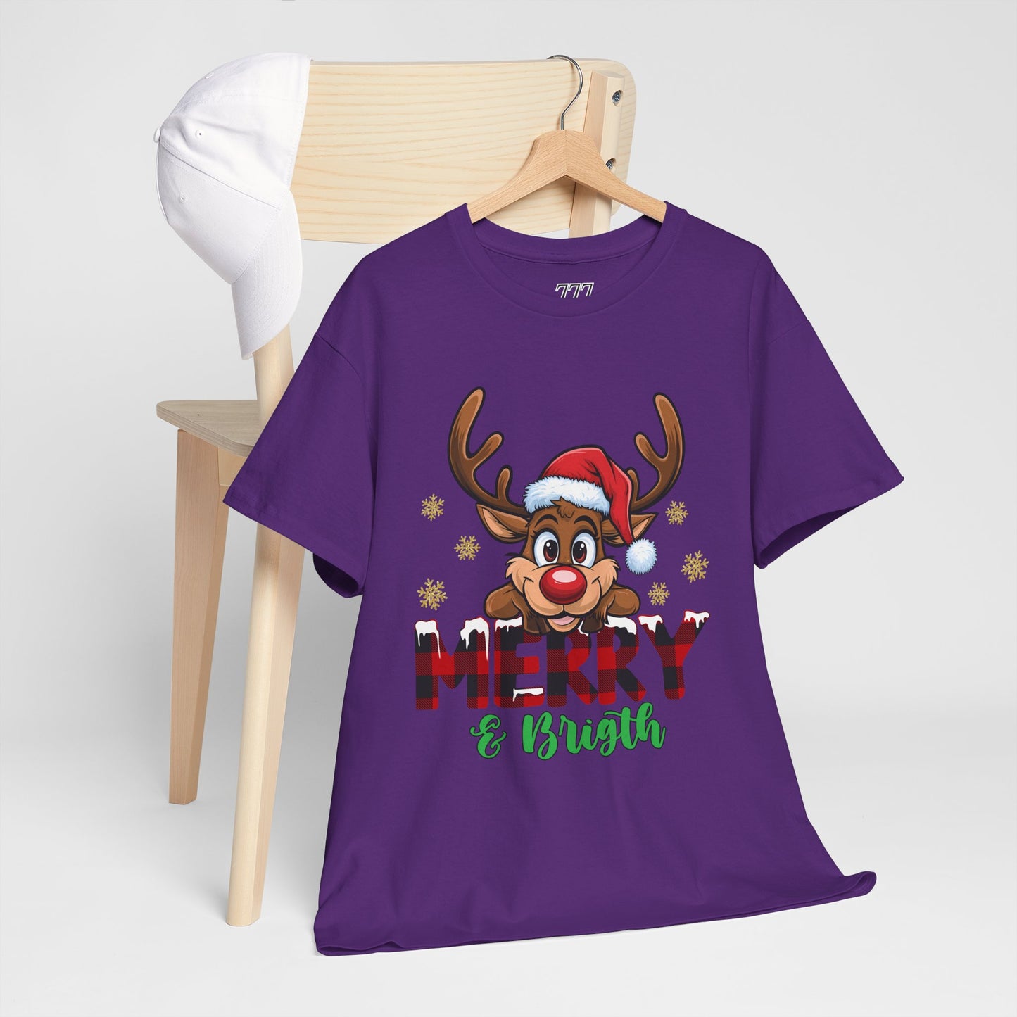 Merry & Bright Unisex Heavy Cotton T-Shirt – Cute Christmas Reindeer Holiday Tee
