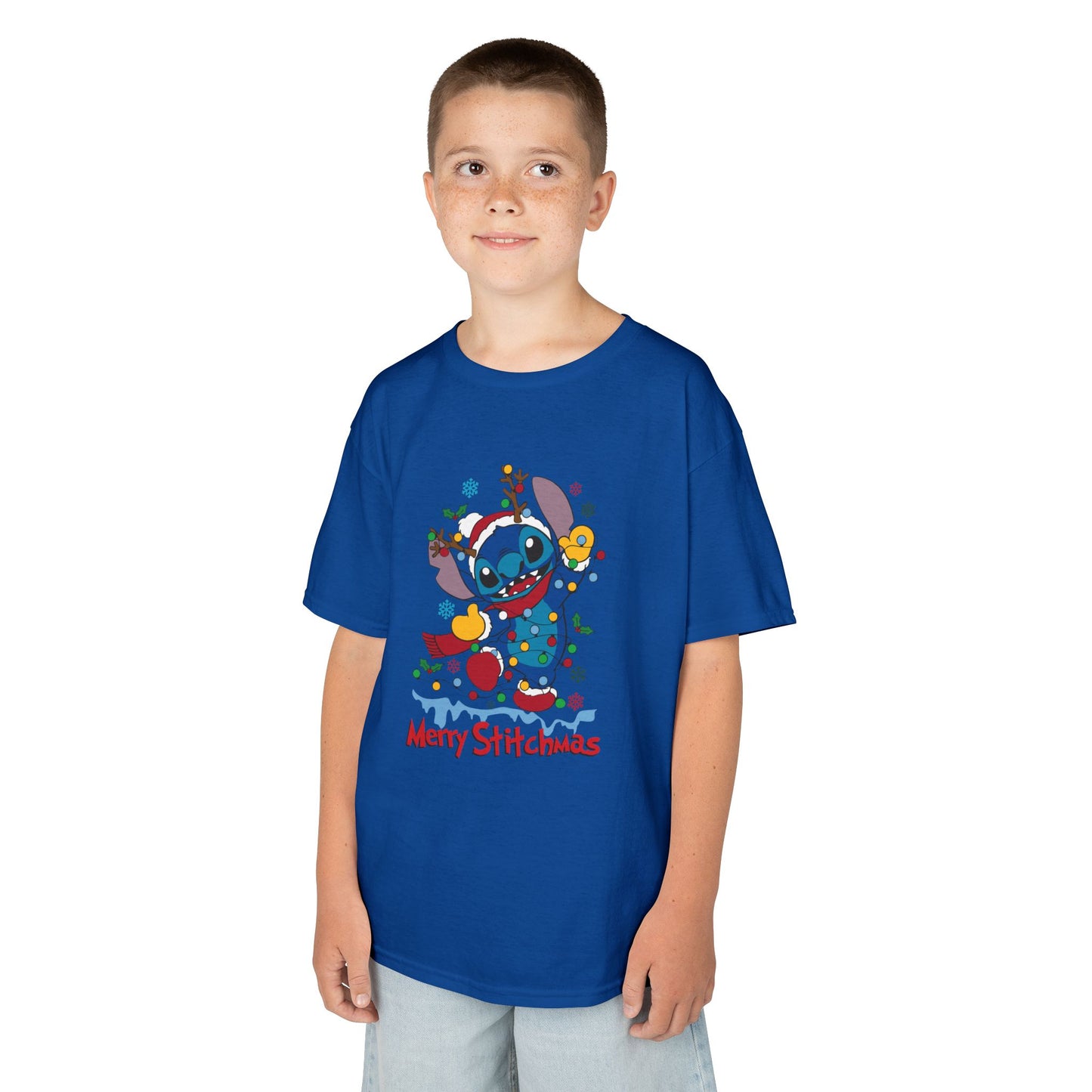 Merry Stitchmas Kids T-Shirt – Cute Holiday Alien Heavy Cotton Tee