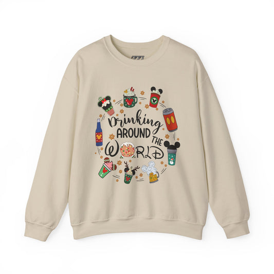 Drinking Around the World Christmas Crewneck – Fun Holiday Travel & Cocktail Sweatshirt (Unisex)