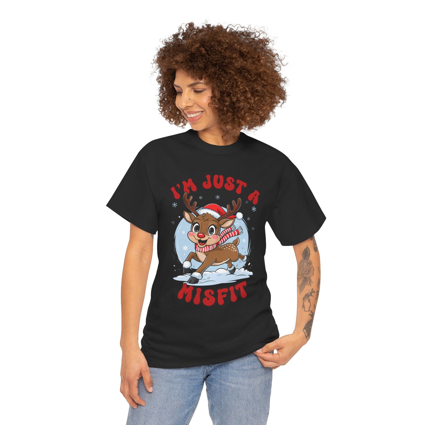 I’m Just a Misfit Unisex Heavy Cotton T-Shirt – Cute Christmas Reindeer Holiday Tee
