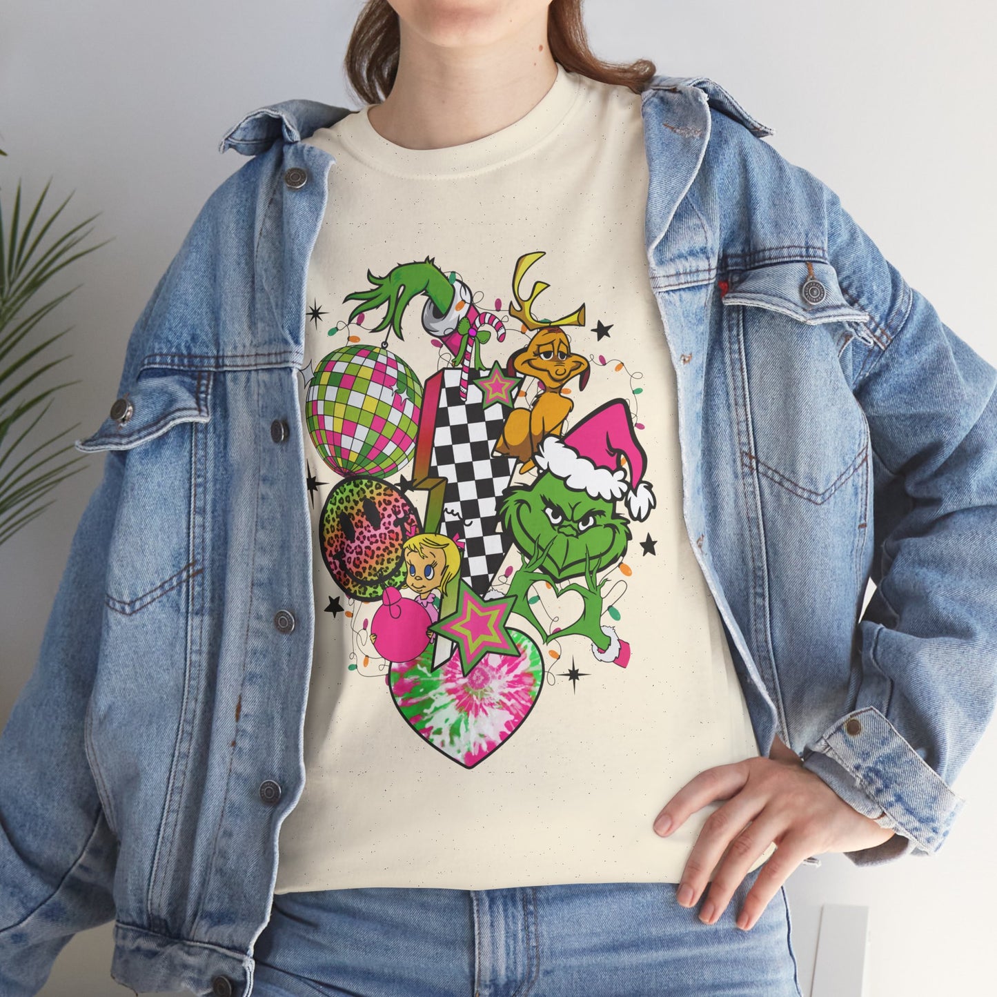 Grinchy Bell Christmas T-Shirt – Neon Holiday Hearts & Grumpy Green Vibes Tee (Unisex)