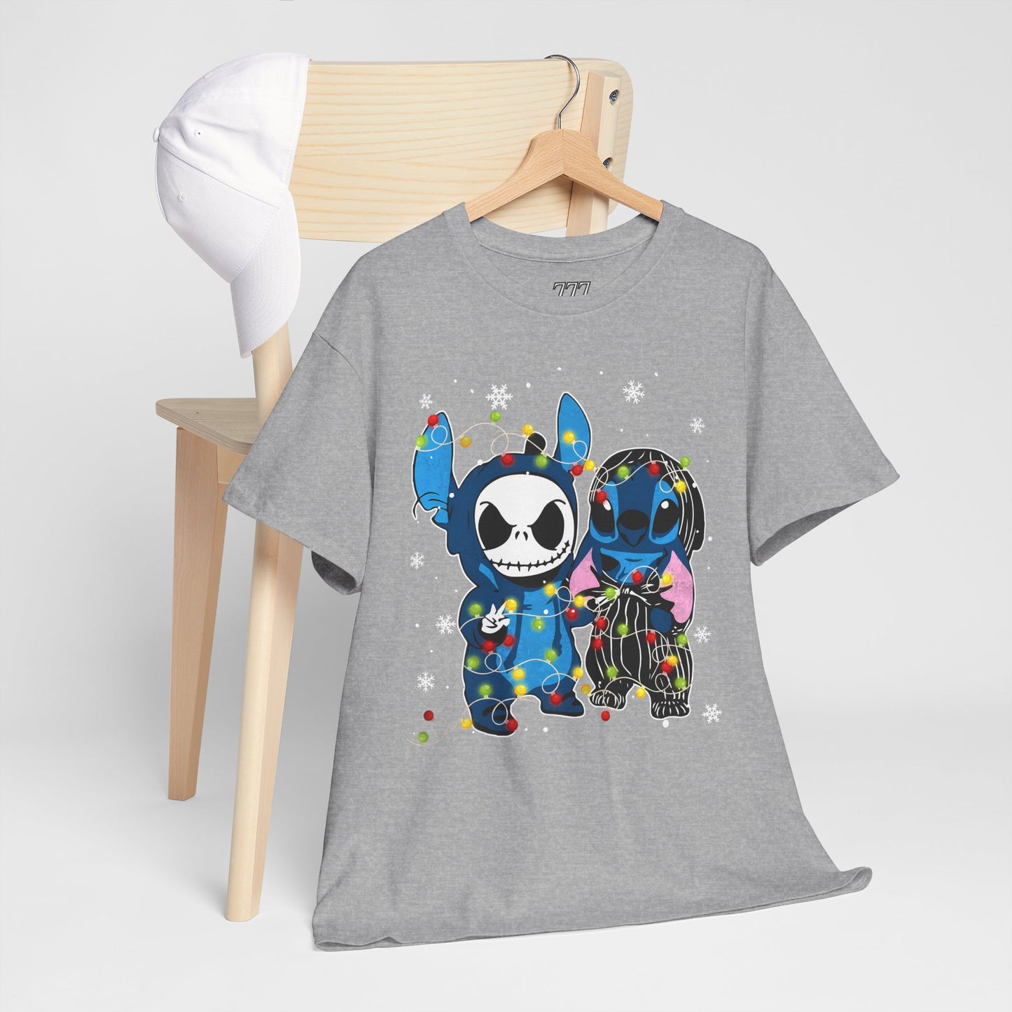 Cute Holiday Duo Christmas Unisex Heavy Cotton T-Shirt – Cartoon Alien & Skeleton Festive Tee