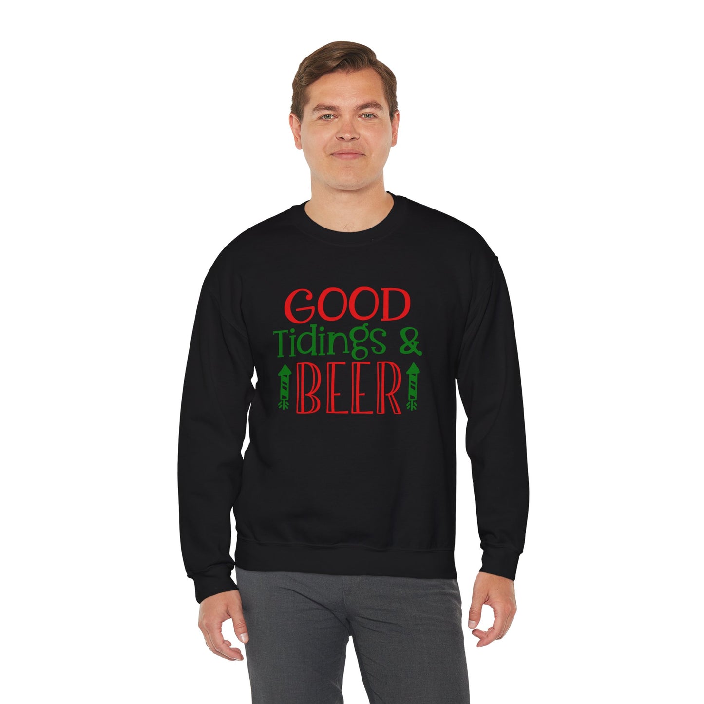 Good Tidings & Beer Sweatshirt – Funny Christmas Drinking Unisex Heavy Blend Crewneck