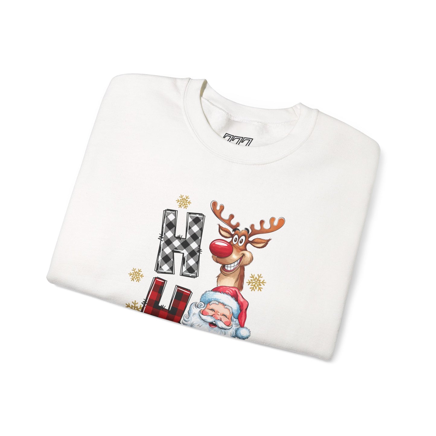 HO HO HO Christmas Unisex Heavy Blend Crewneck Sweatshirt – Santa, Reindeer & Snowman Holiday Sweater