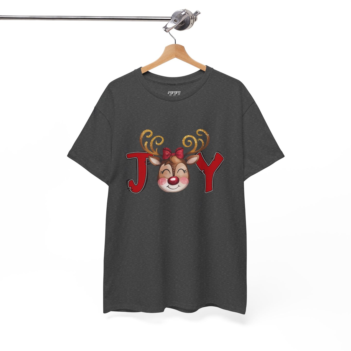 Reindeer Joy Women’s Christmas T-Shirt – Cute Holiday Reindeer Face Heavy Cotton Tee