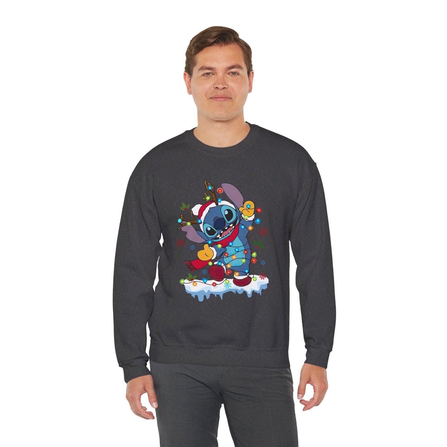 Festive Blue Alien Christmas Lights Unisex Heavy Blend Crewneck Sweatshirt – Cute Holiday Sweater