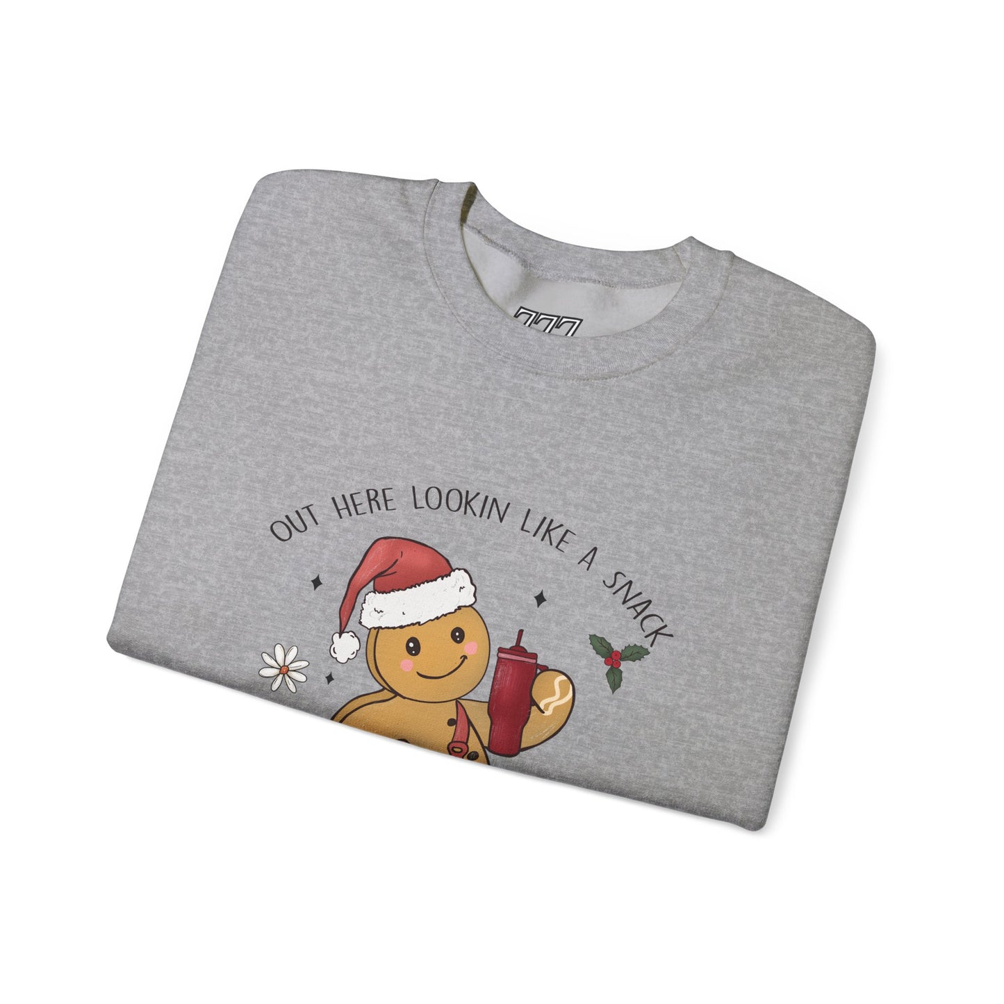 Out Here Looking Like a Snack Gingerbread Funny Christmas Holiday Sweatshirt – Cute Santa Hat Festive Unisex Heavy Blend Crewneck