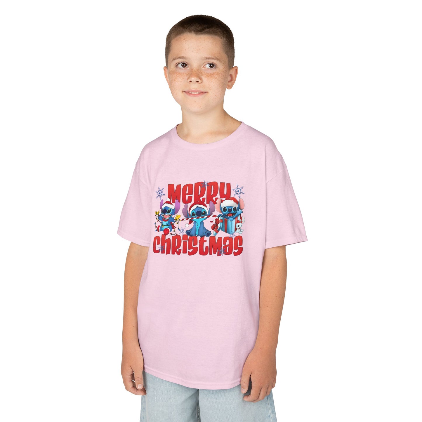 Merry Christmas Kids T-Shirt – Cute Blue Holiday Characters Heavy Cotton Tee