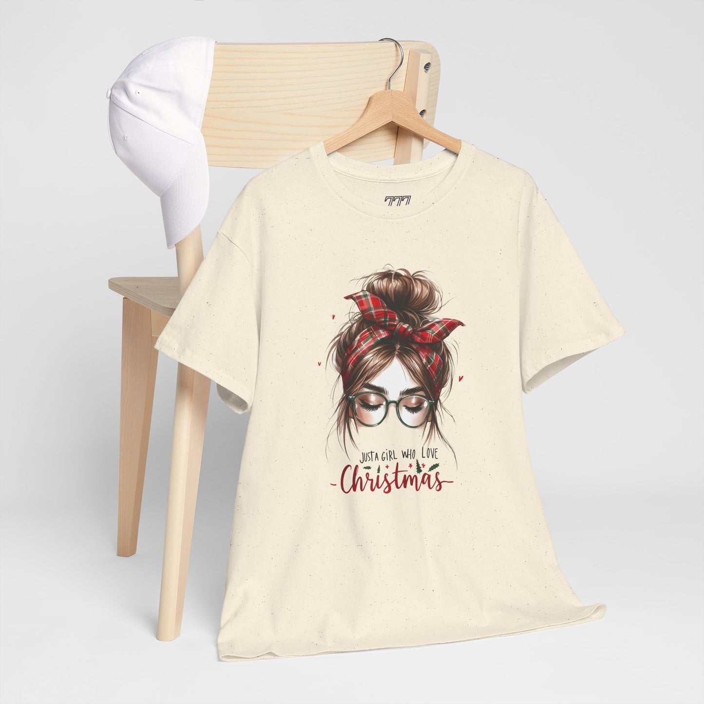 Just A Girl Who Loves Christmas Unisex Heavy Cotton T-Shirt – Plaid Bandana Holiday Girl Tee