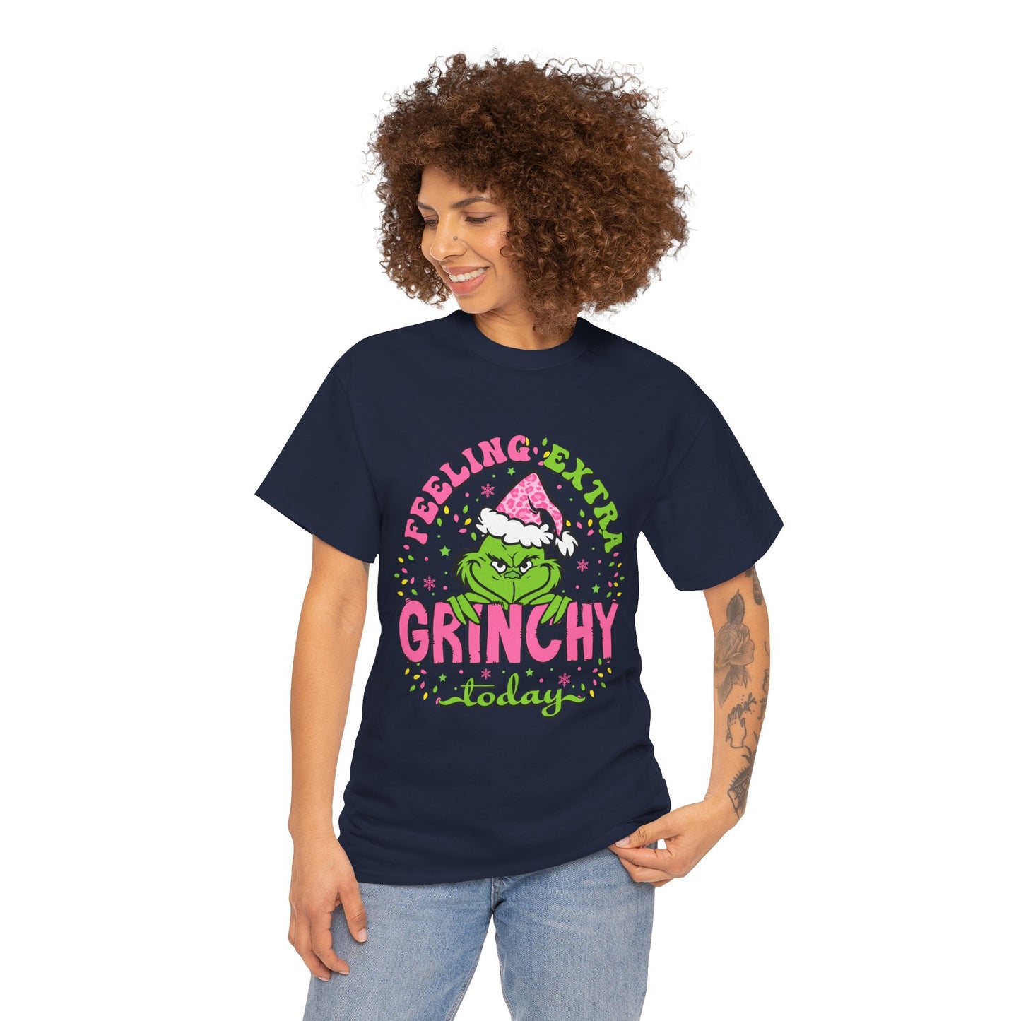 Feeling Extra Grinchy Today Funny Christmas Grinch-Inspired Holiday Tee – Pink Santa Festive Unisex Heavy Cotton T-Shirt