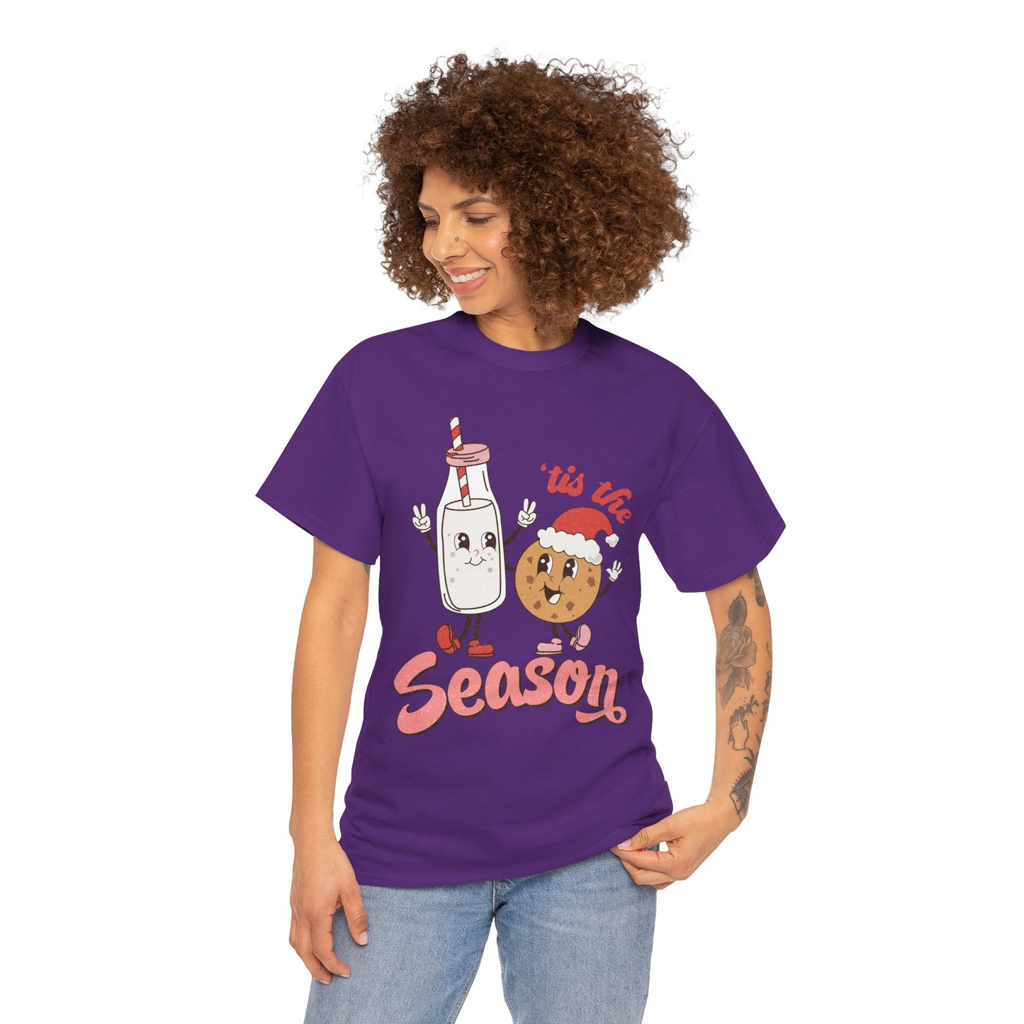 Tis The Season Milk & Cookie Christmas Unisex Heavy Cotton T-Shirt