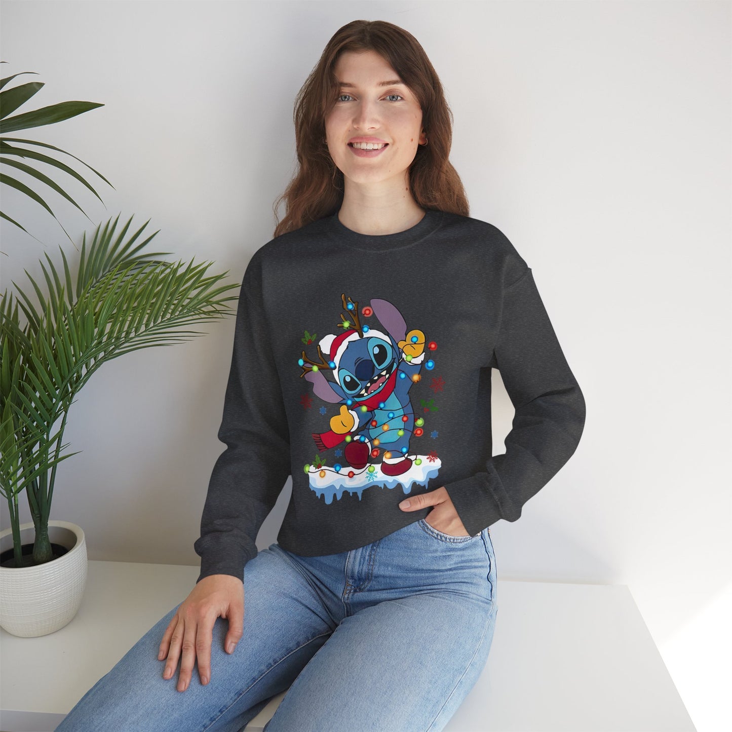 Festive Blue Alien Christmas Lights Unisex Heavy Blend Crewneck Sweatshirt – Cute Holiday Sweater