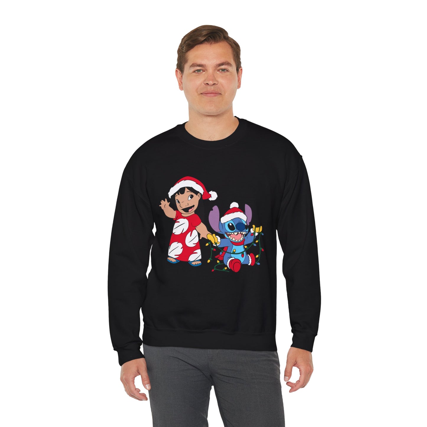 Island Holiday Duo Unisex Christmas Crewneck Sweatshirt – Festive Blue Alien & Girl Holiday Sweater