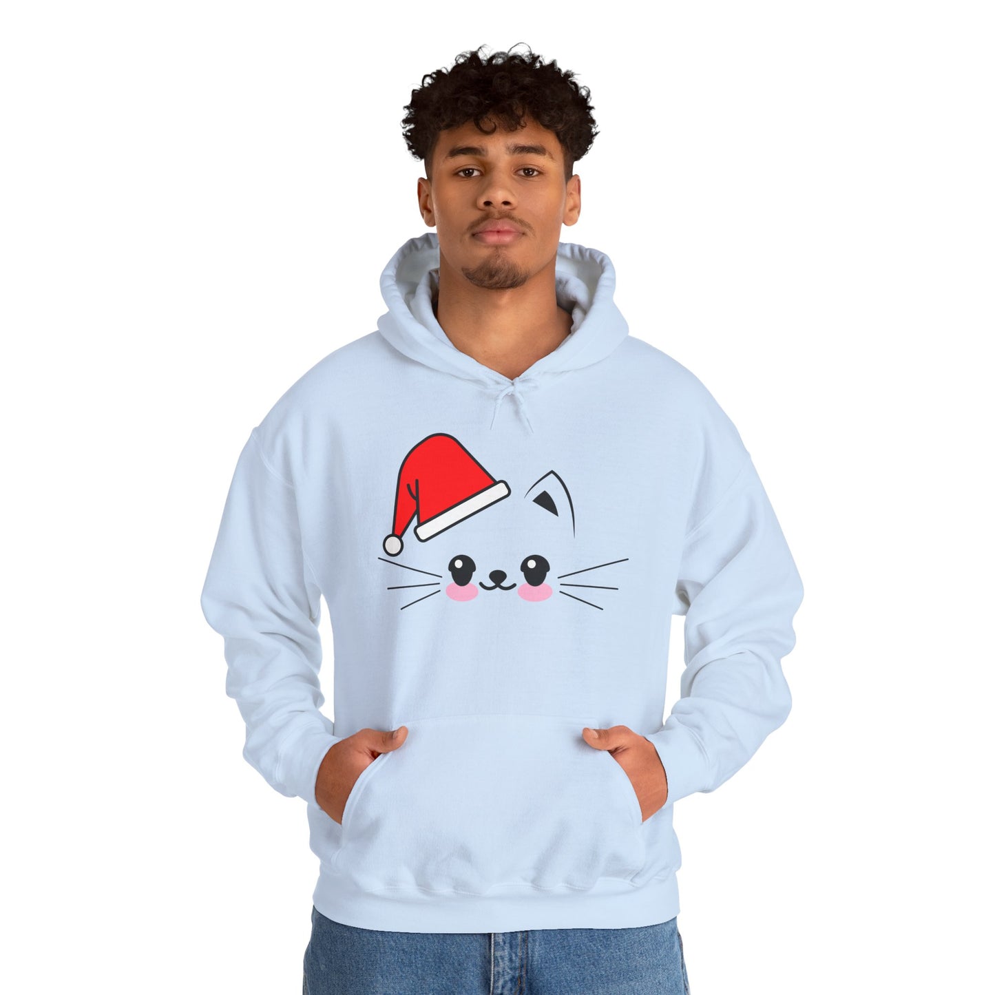 Cat Santa Christmas Hoodie – Cute Kawaii Cat Holiday Hooded Sweatshirt (Unisex)