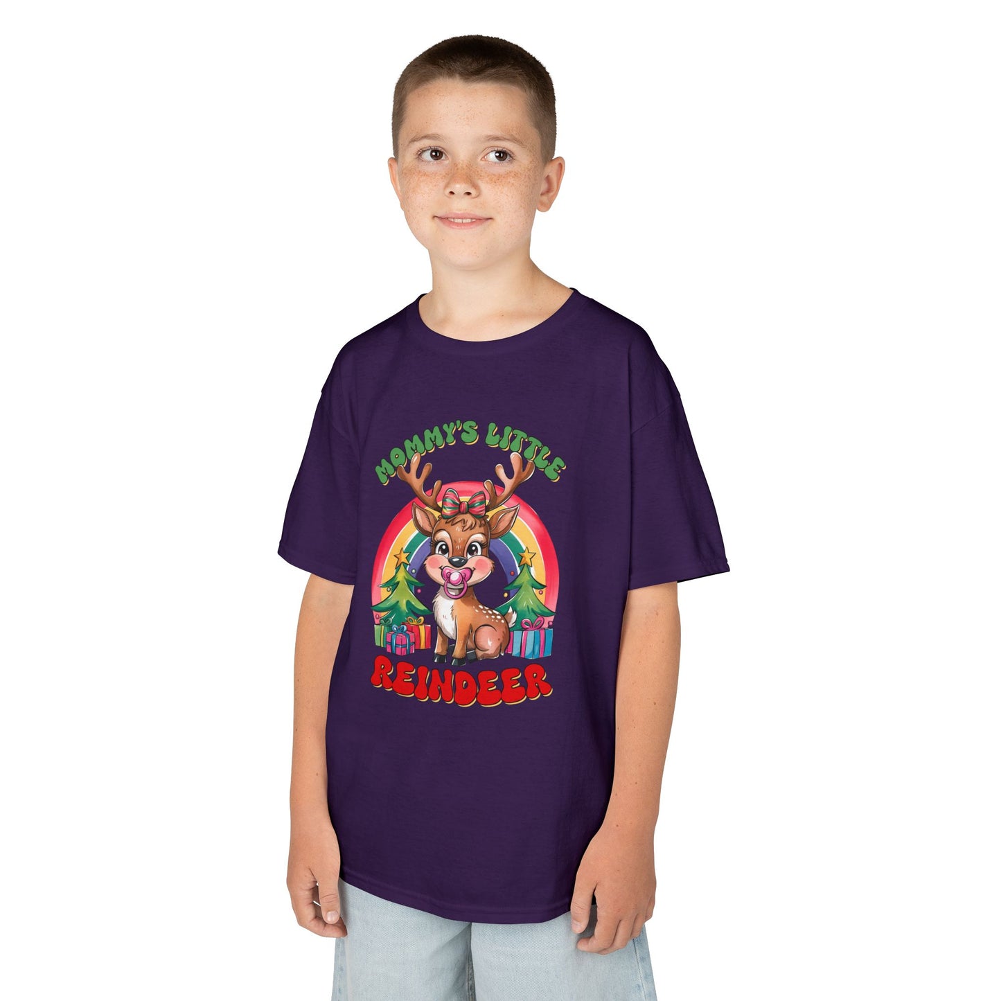 Mommy’s Little Reindeer Kids Christmas T-Shirt – Cute Holiday Reindeer Heavy Cotton Tee