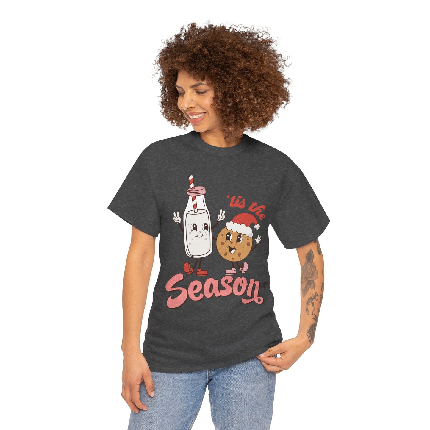 Tis The Season Milk & Cookie Christmas Unisex Heavy Cotton T-Shirt