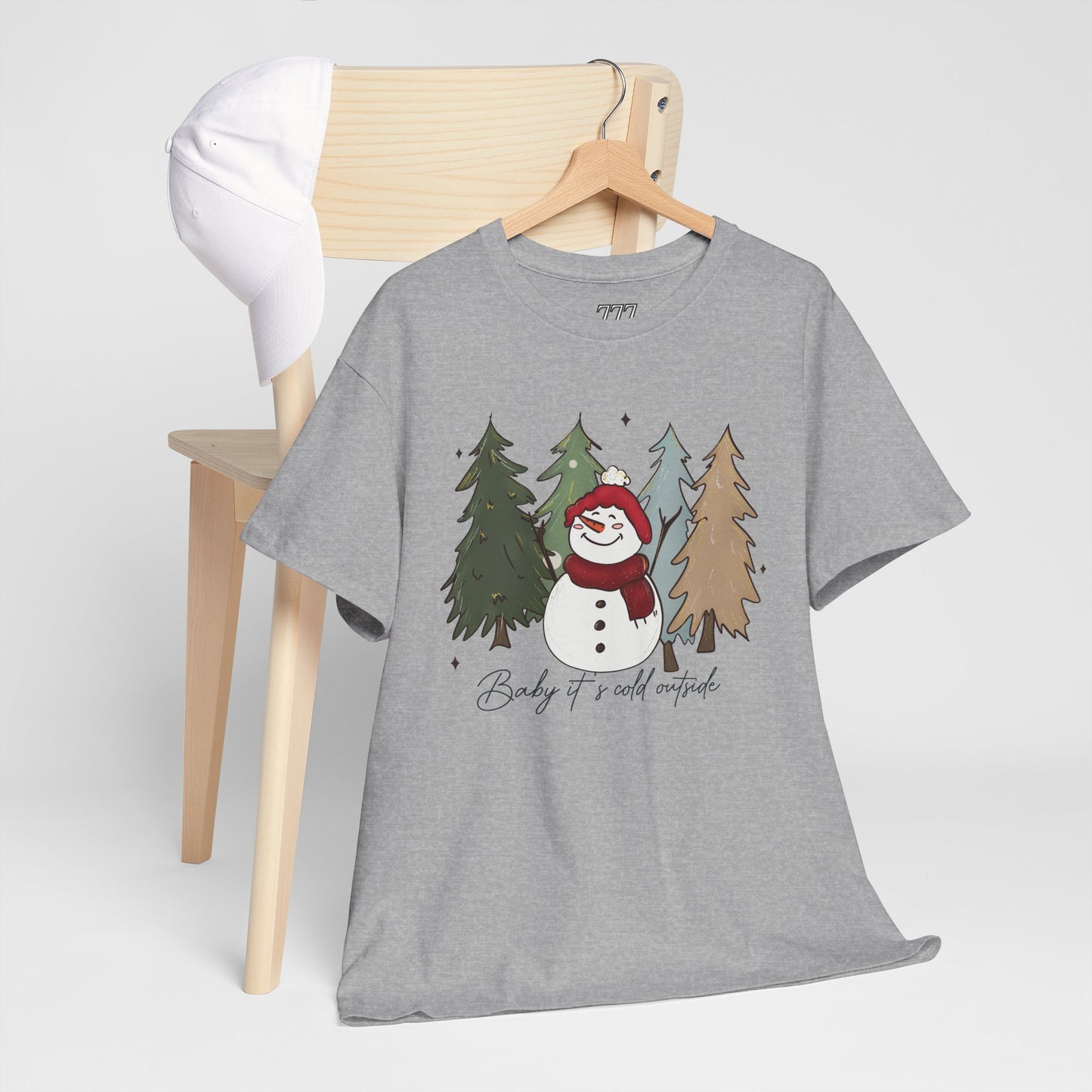Baby It’s Cold Outside Snowman Christmas Tee – Cozy Winter Aesthetic Holiday Unisex Heavy Cotton T-Shirt
