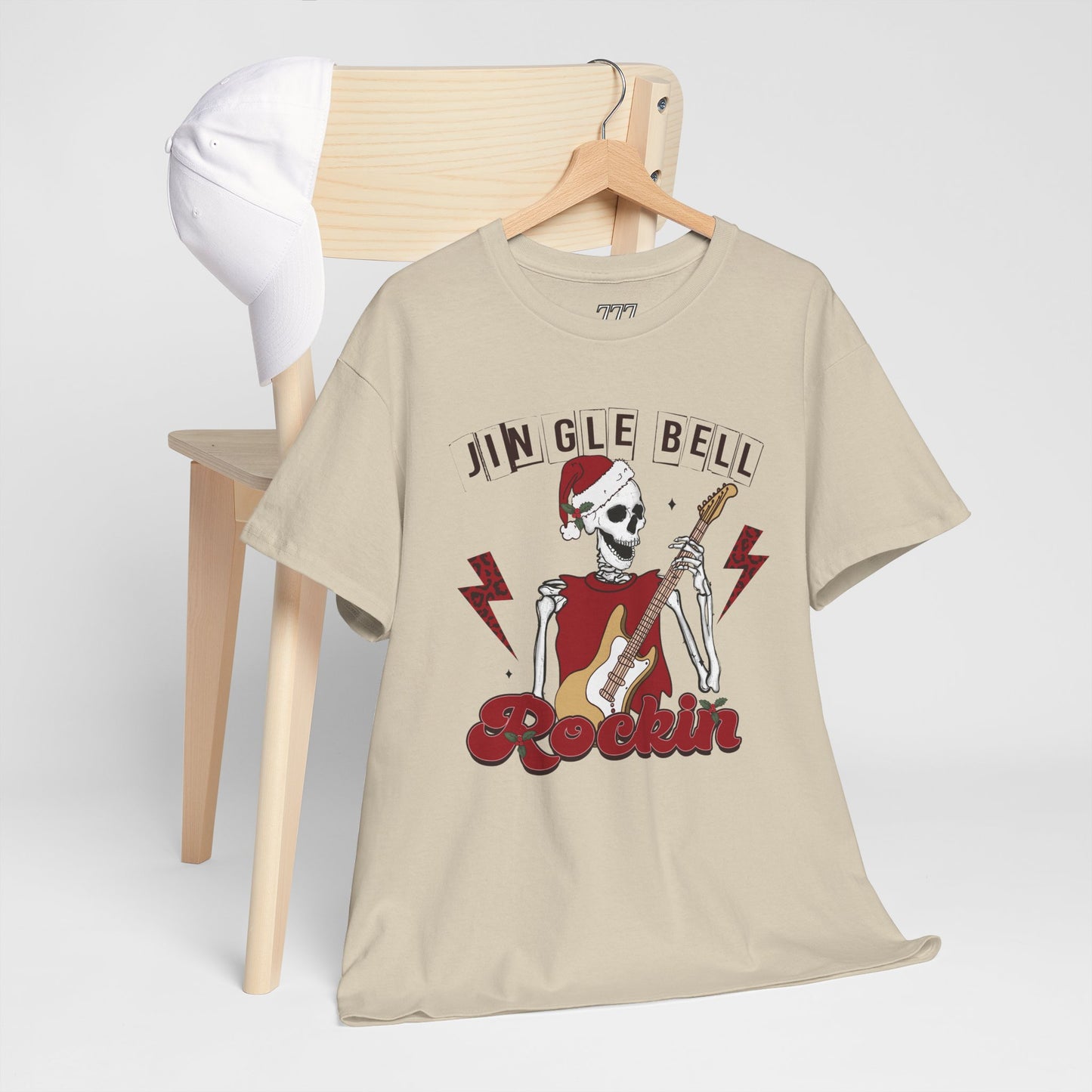 Jingle Bell Rockin’ Skeleton Christmas Rock Music Holiday Tee – Retro Guitar Santa Unisex Heavy Cotton T-Shirt