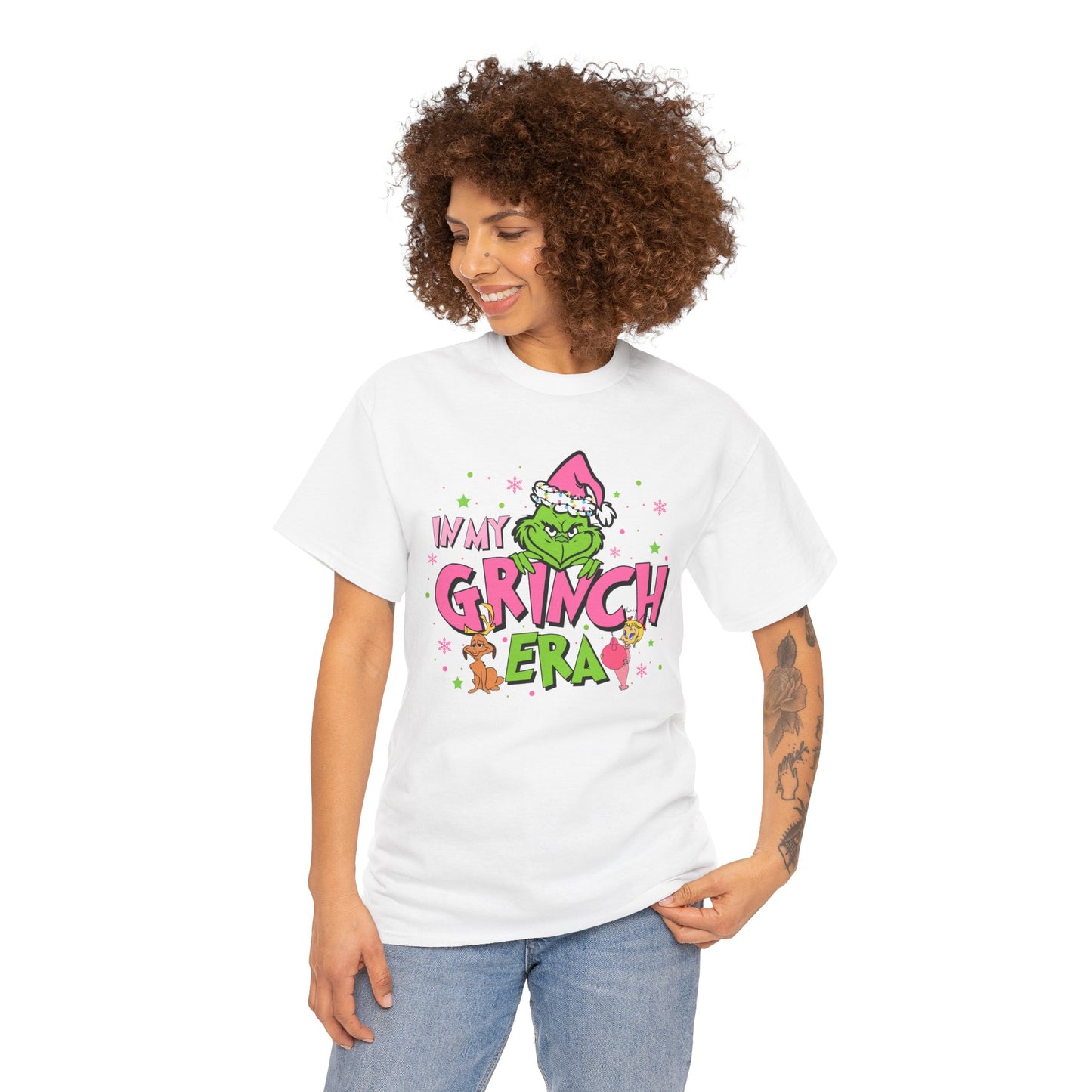 In My Grinch Era Funny Christmas Grinch-Inspired Holiday Tee – Pink Santa Festive Unisex Heavy Cotton T-Shirt