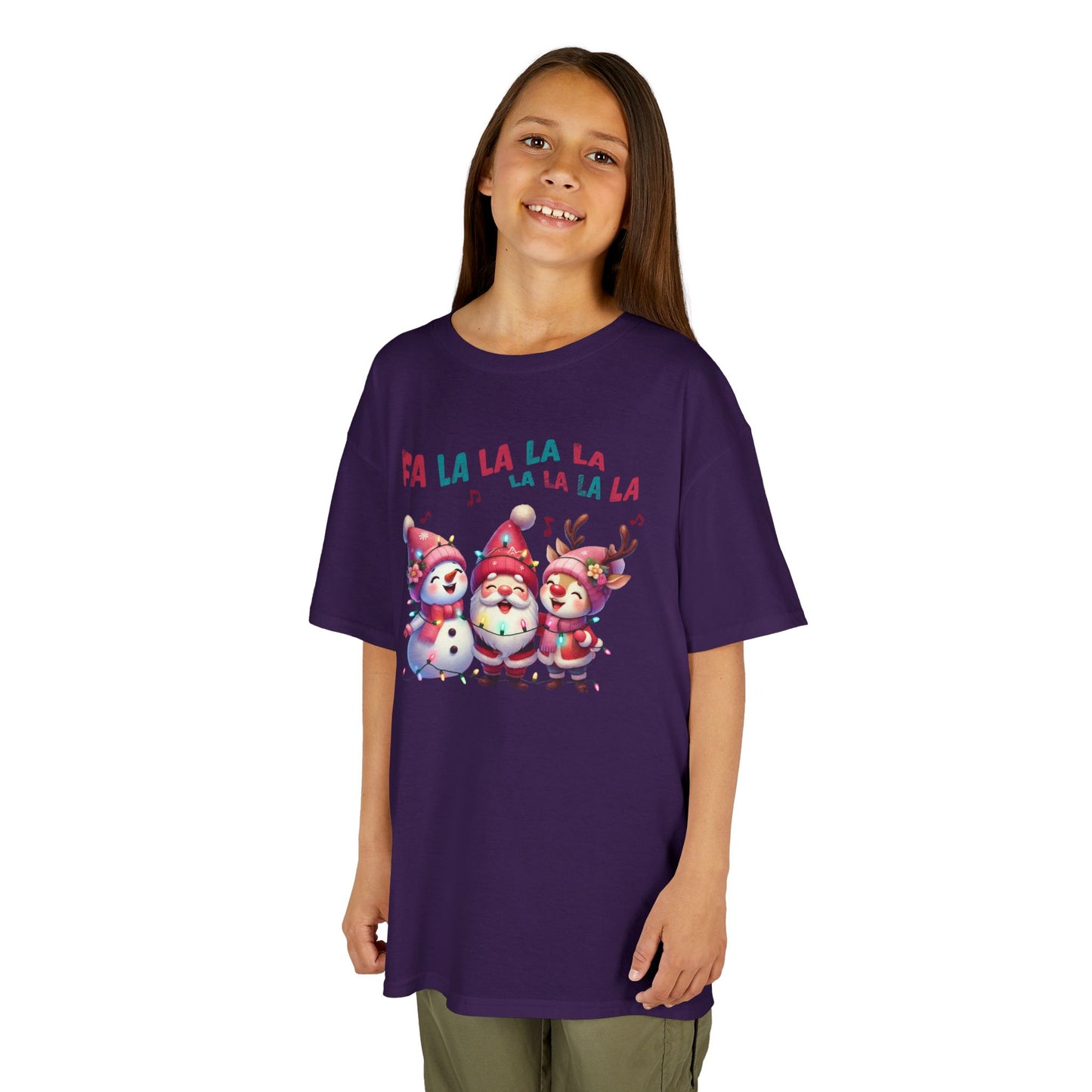 Festive Caroling Trio Kids Christmas T-Shirt – Cute Santa, Snowman & Reindeer Holiday Tee