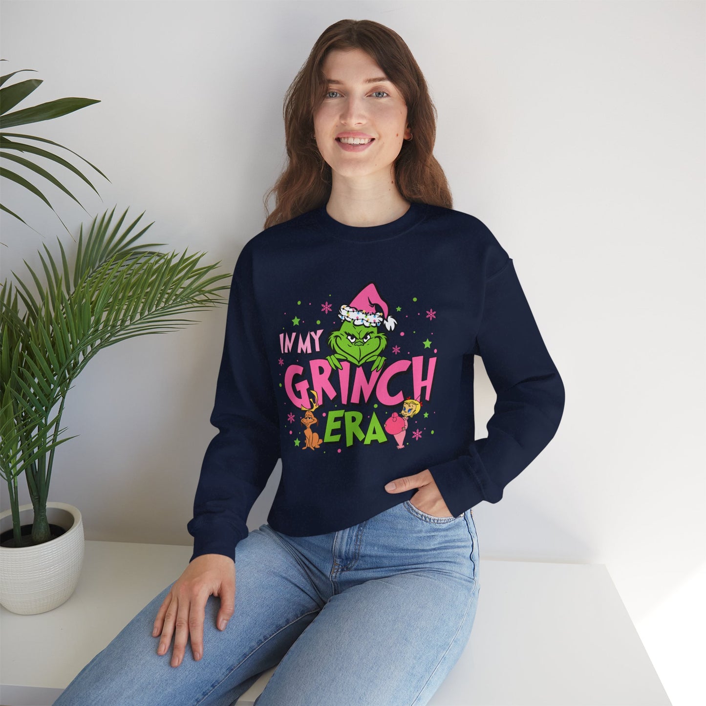 In My Grinch Era Funny Christmas Grinch-Inspired Holiday Sweatshirt – Pink Santa Festive Unisex Heavy Blend Crewneck