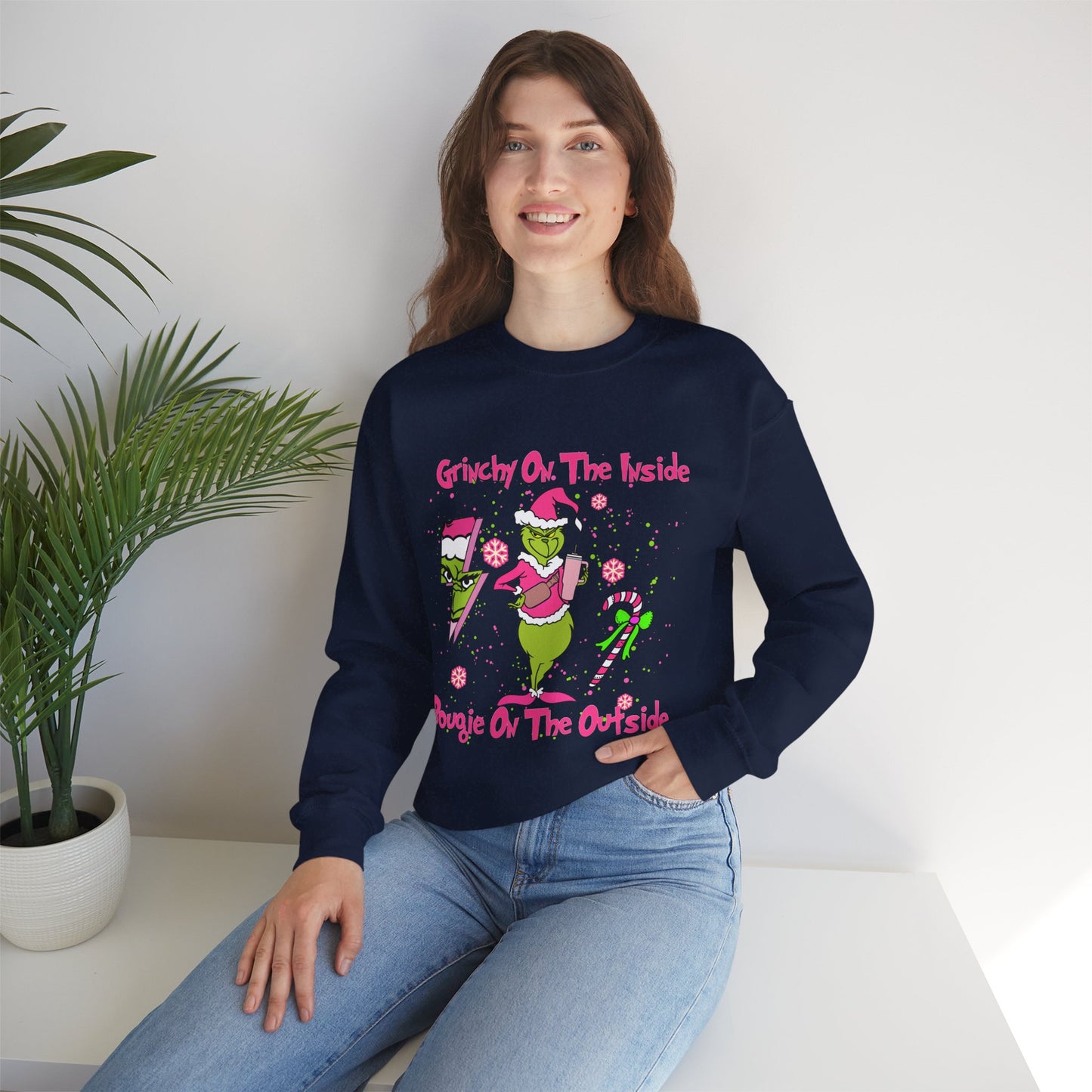 Grinchy On The Inside, Bougie On The Outside Unisex Heavy Blend Crewneck Sweatshirt