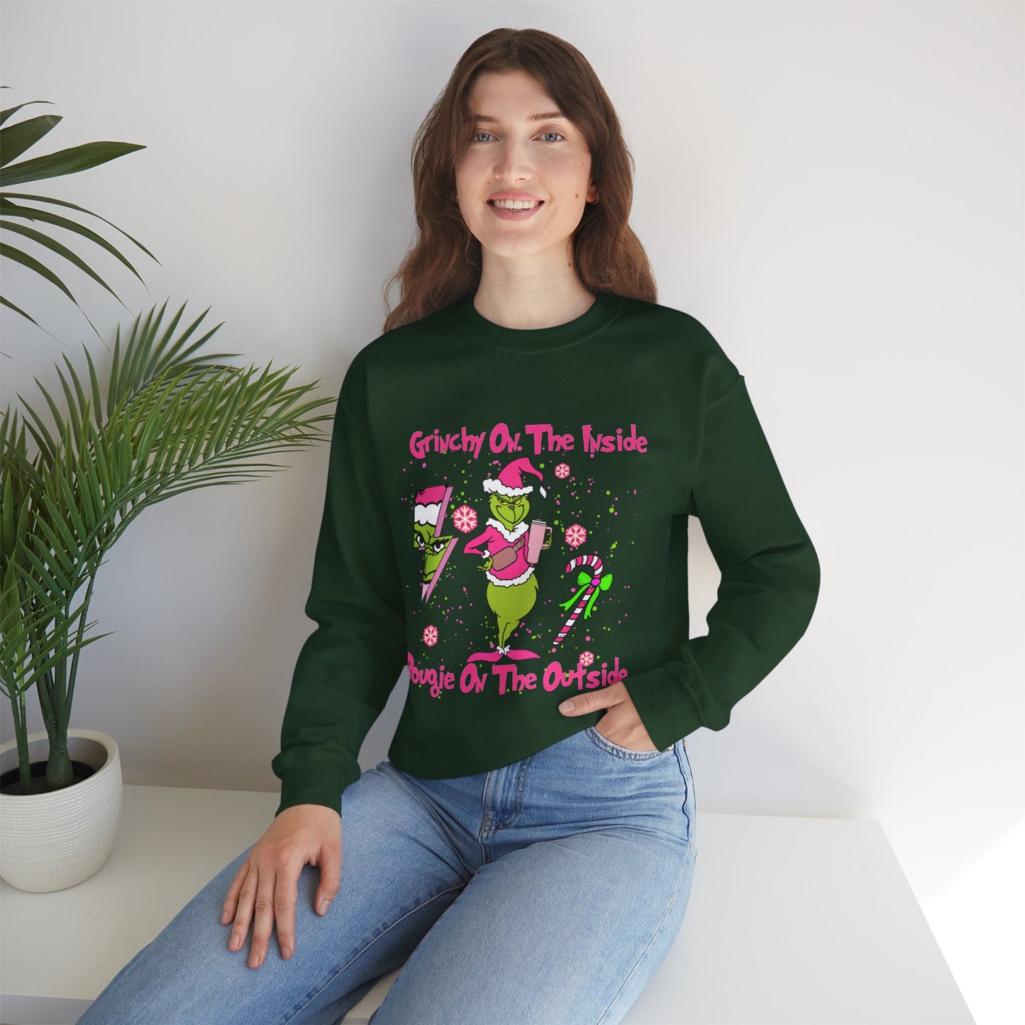 Grinchy On The Inside, Bougie On The Outside Unisex Heavy Blend Crewneck Sweatshirt