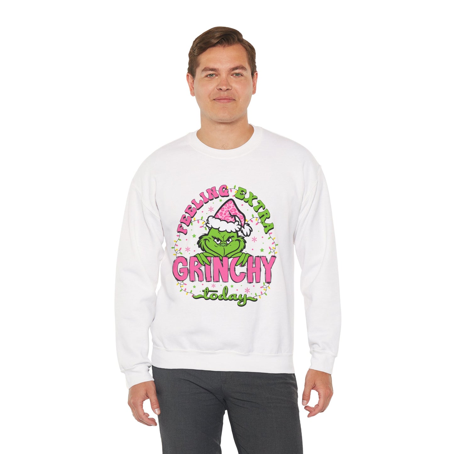 Feeling Extra Grinchy Today Funny Christmas Grinch-Inspired Holiday Sweatshirt – Pink Santa Festive Unisex Heavy Blend Crewneck