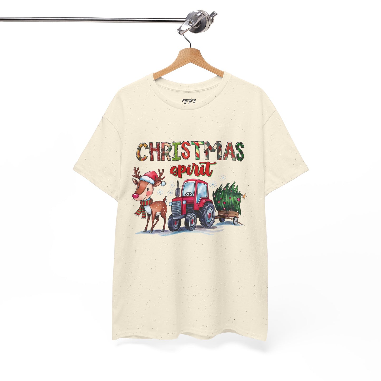 Christmas Spirit Unisex Heavy Cotton T-Shirt – Cute Reindeer & Red Tractor Holiday Tee