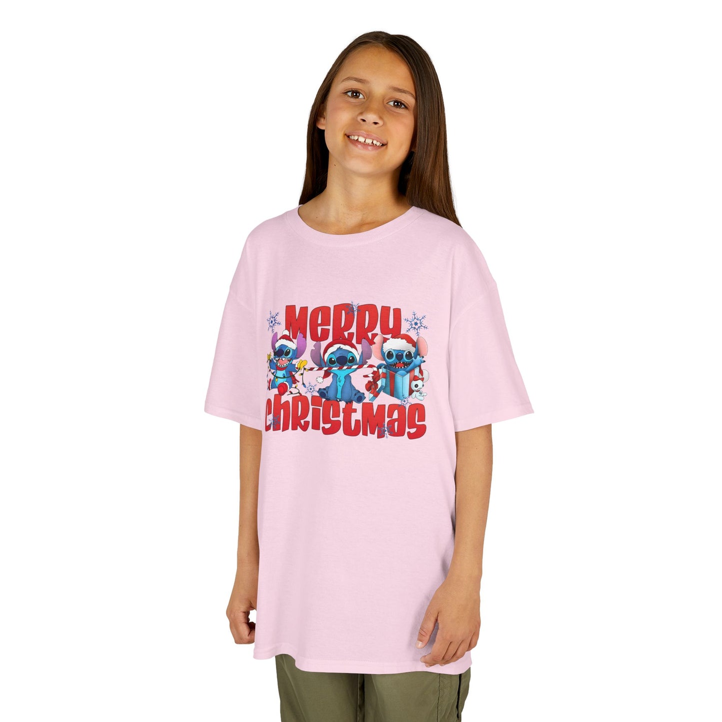 Merry Christmas Kids T-Shirt – Cute Blue Holiday Characters Heavy Cotton Tee