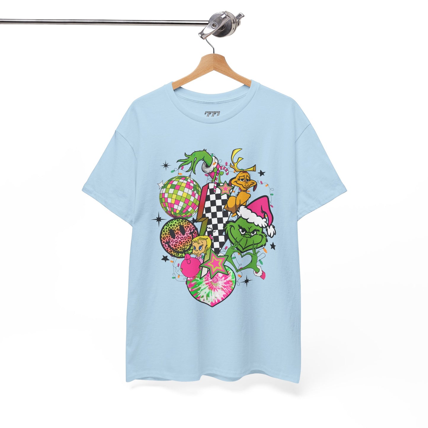 Grinchy Bell Christmas T-Shirt – Neon Holiday Hearts & Grumpy Green Vibes Tee (Unisex)