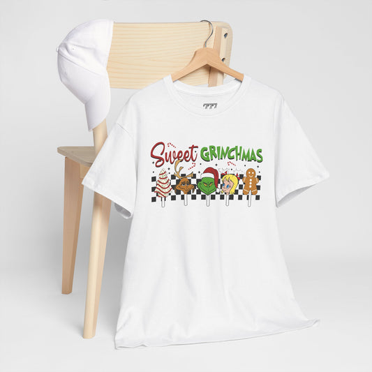 Sweet Grinchmas Candy Characters Funny Christmas Grinch-Inspired Holiday Tee – Festive Unisex Heavy Cotton T-Shirt