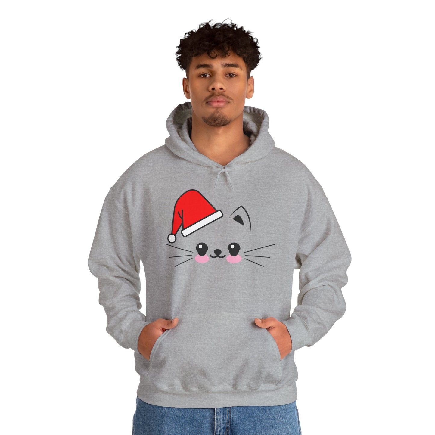 Cat Santa Christmas Hoodie – Cute Kawaii Cat Holiday Hooded Sweatshirt (Unisex)
