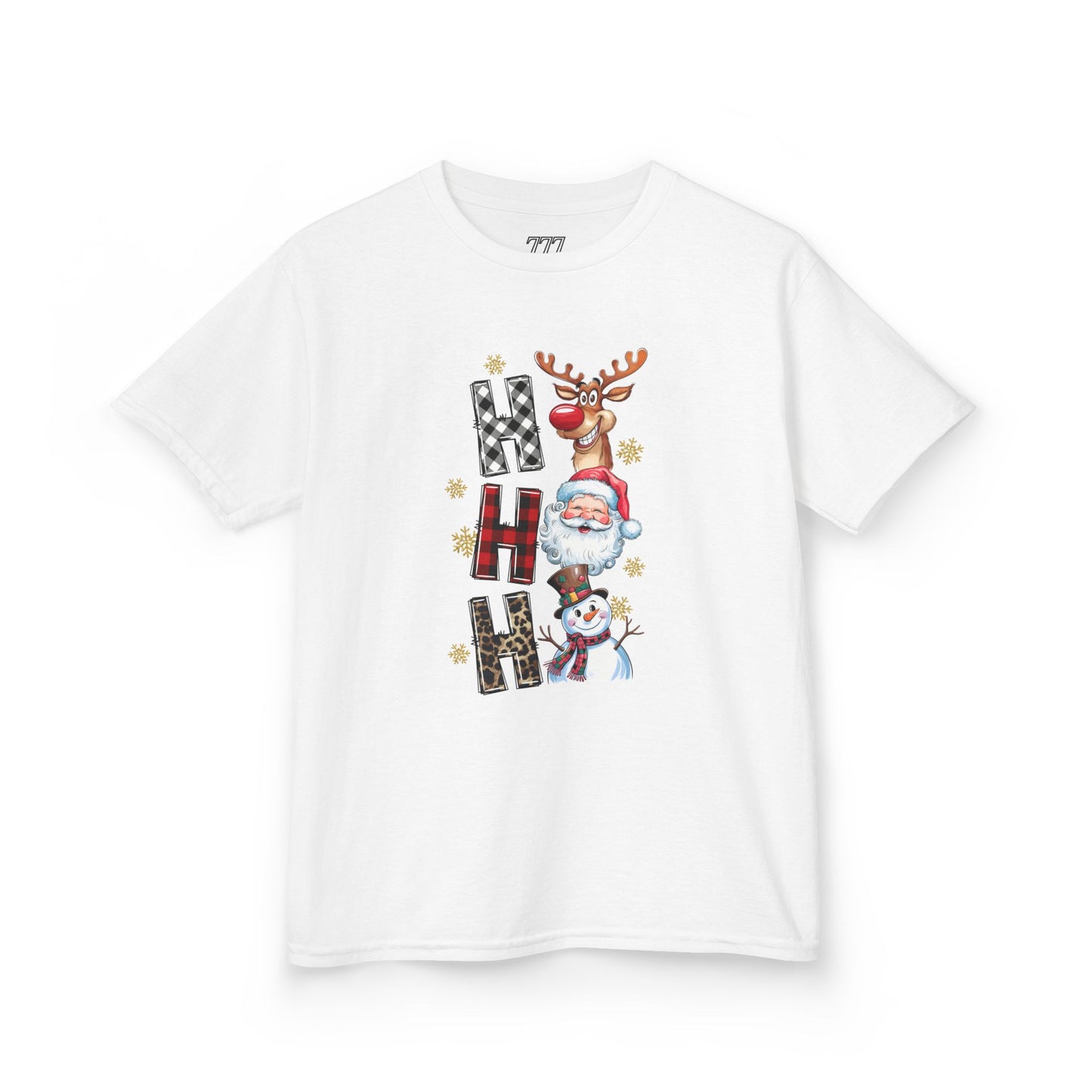 HO HO HO Kids Christmas T-Shirt – Santa, Reindeer & Snowman Holiday Tee