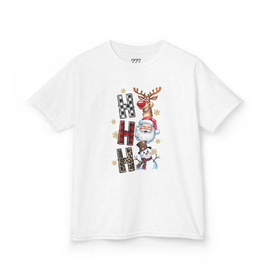 HO HO HO Kids Christmas T-Shirt – Santa, Reindeer & Snowman Holiday Tee
