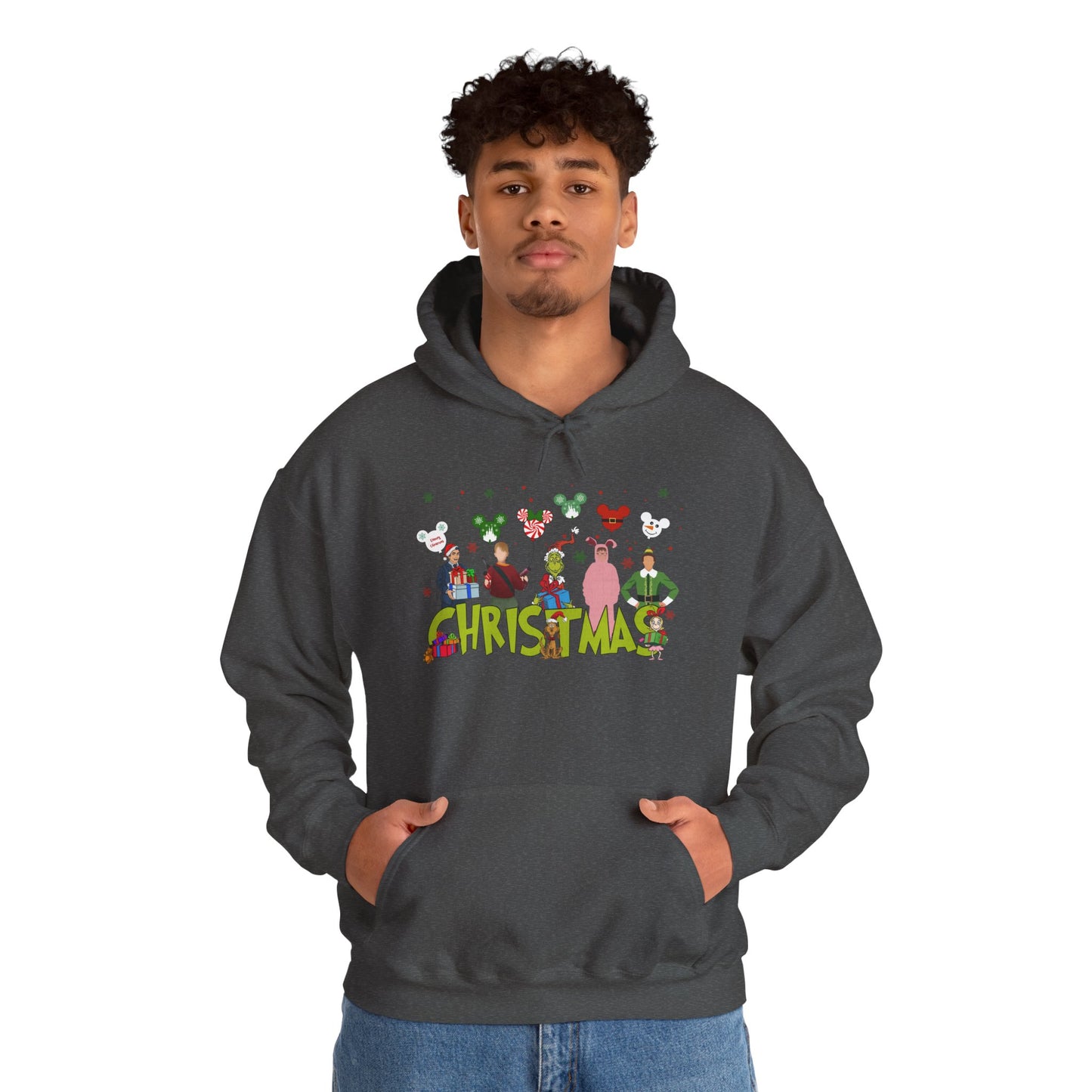 Christmas Character Squad Hoodie – Cute Festive Holiday Characters Unisex Heavy Blend Hooded Sweatshirt
