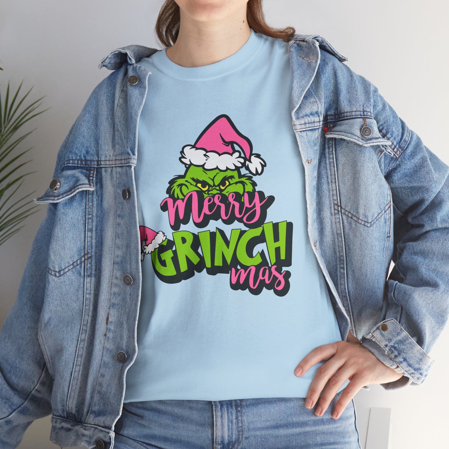 Merry Grinchmas Funny Christmas Grinch-Inspired Holiday Tee – Pink Santa Festive Unisex Heavy Cotton T-Shirt