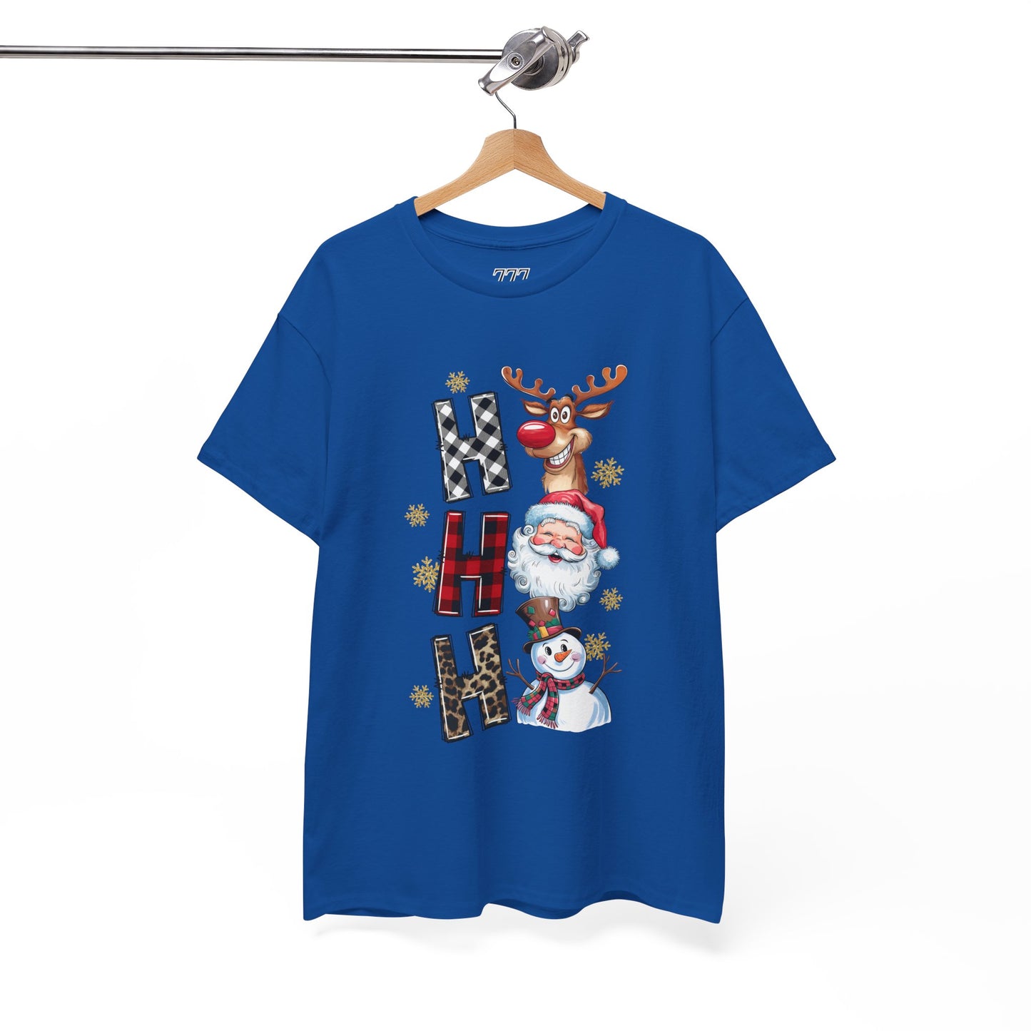 HO HO HO Christmas Unisex Heavy Cotton T-Shirt – Santa, Reindeer & Snowman Holiday Tee
