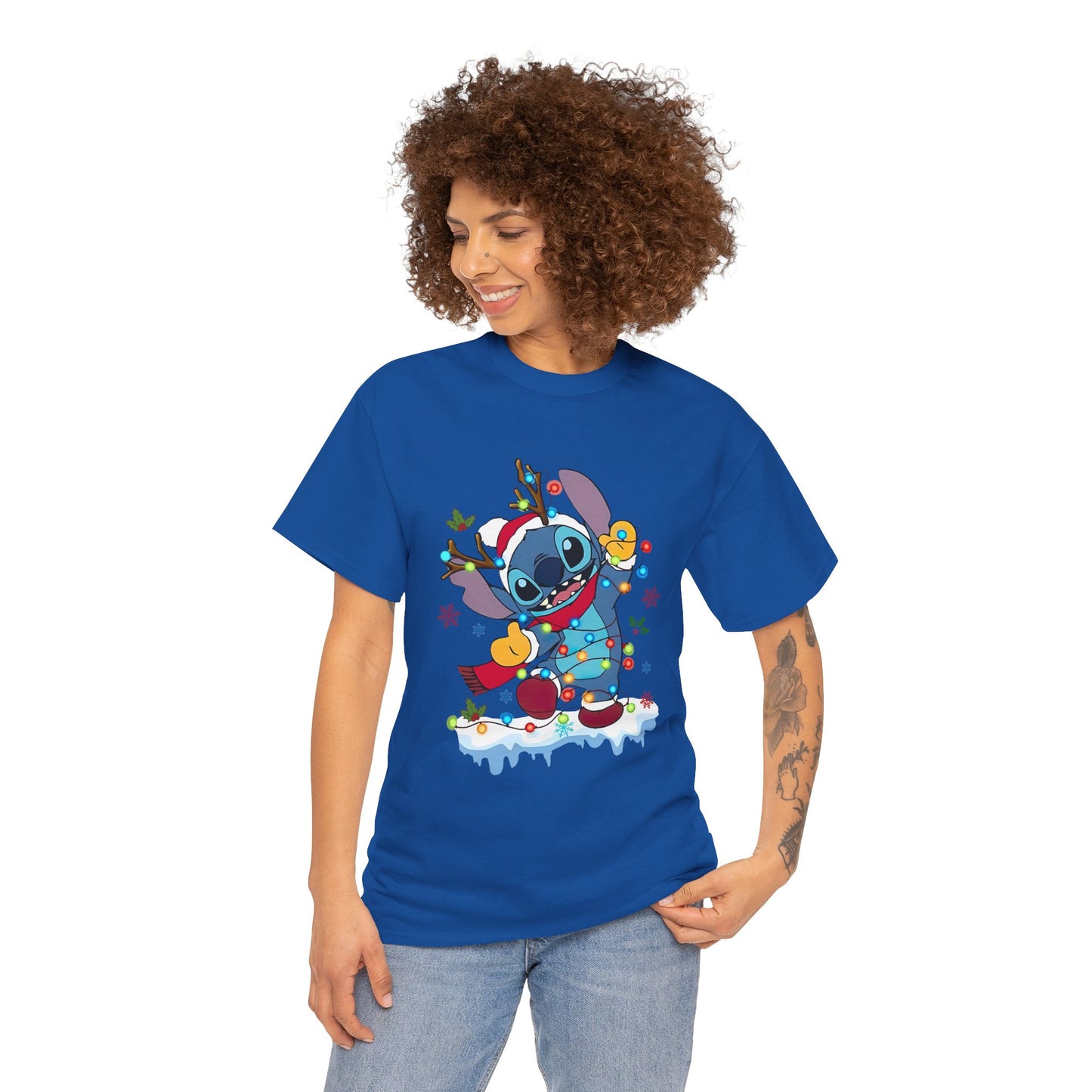 Festive Blue Alien Christmas Lights T-Shirt – Cute Holiday Unisex Tee