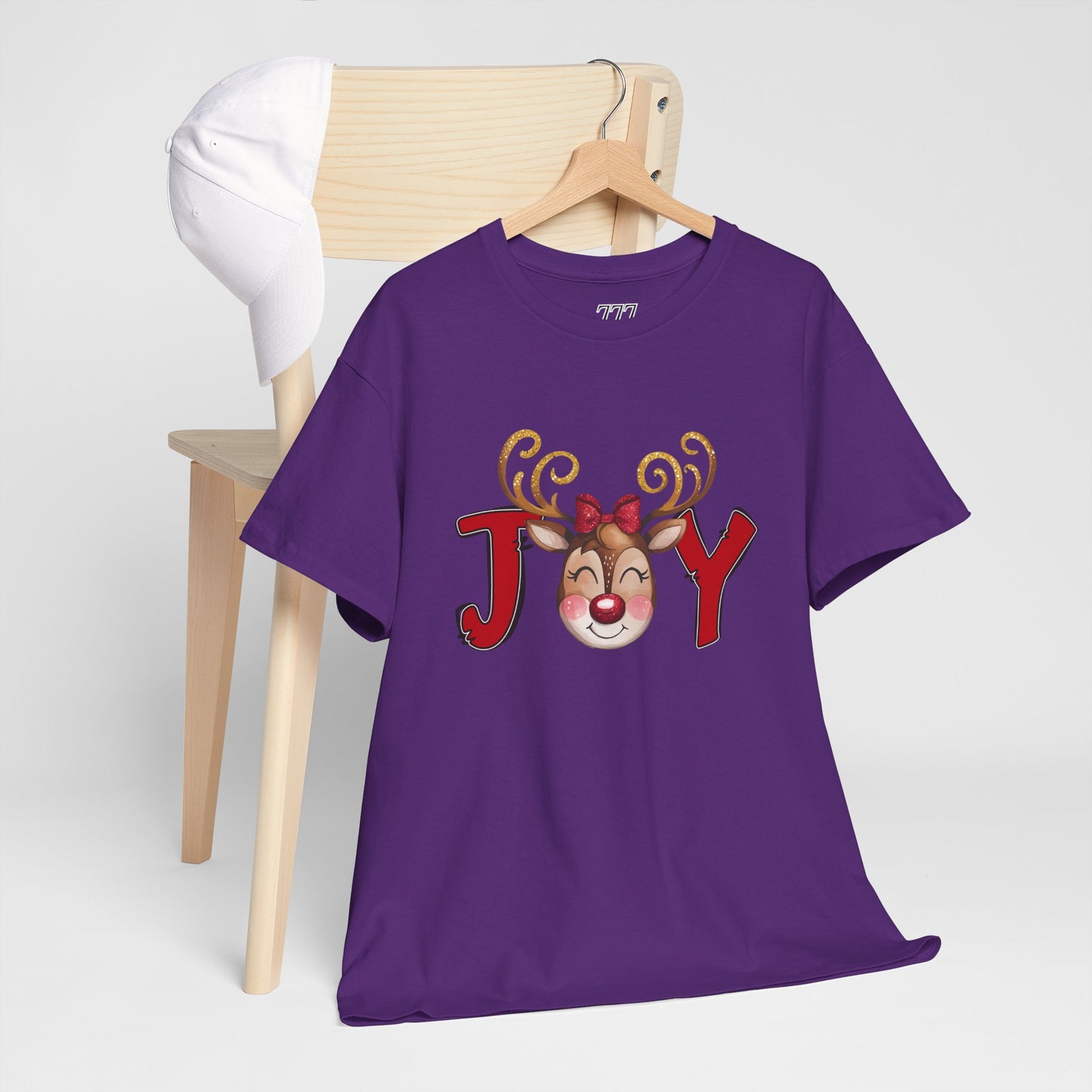 Reindeer Joy Women’s Christmas T-Shirt – Cute Holiday Reindeer Face Heavy Cotton Tee