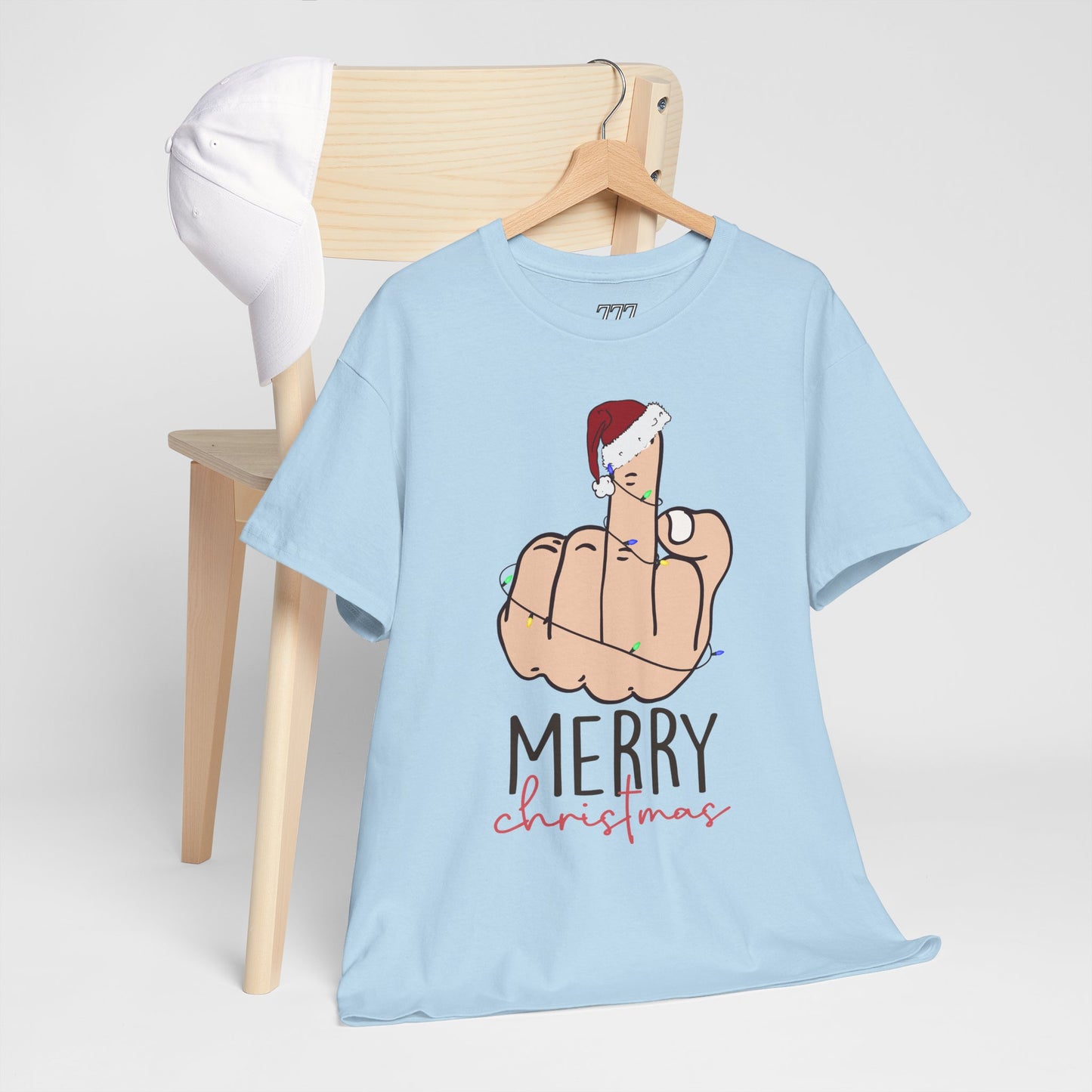 Merry Christmas Middle Finger Funny Adult Holiday Tee – Sarcastic Santa Joke Unisex Heavy Cotton T-Shirt