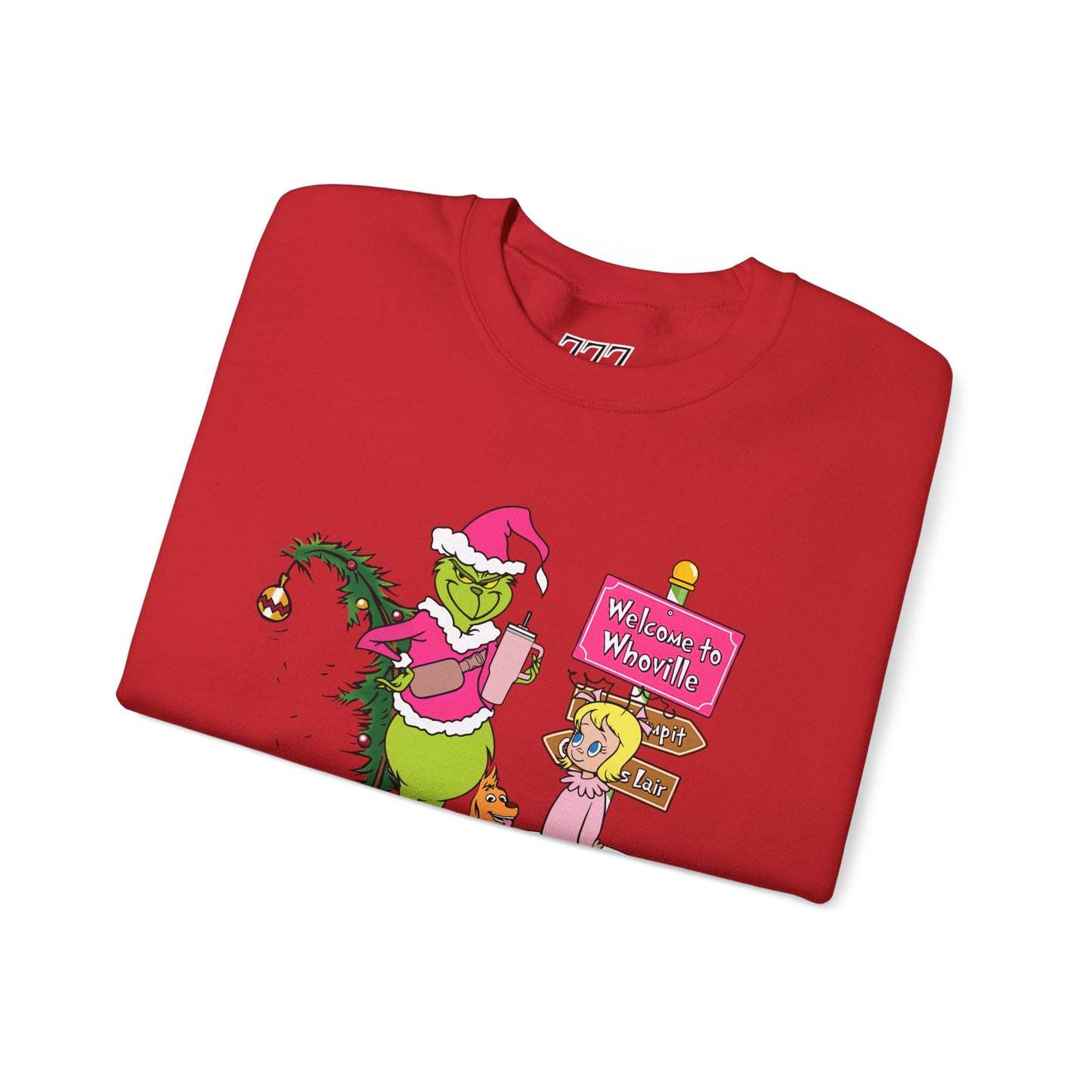 Welcome to Merryville Christmas Crewneck – Cute Green Creature & Winter Village Sweatshirt (Unisex)