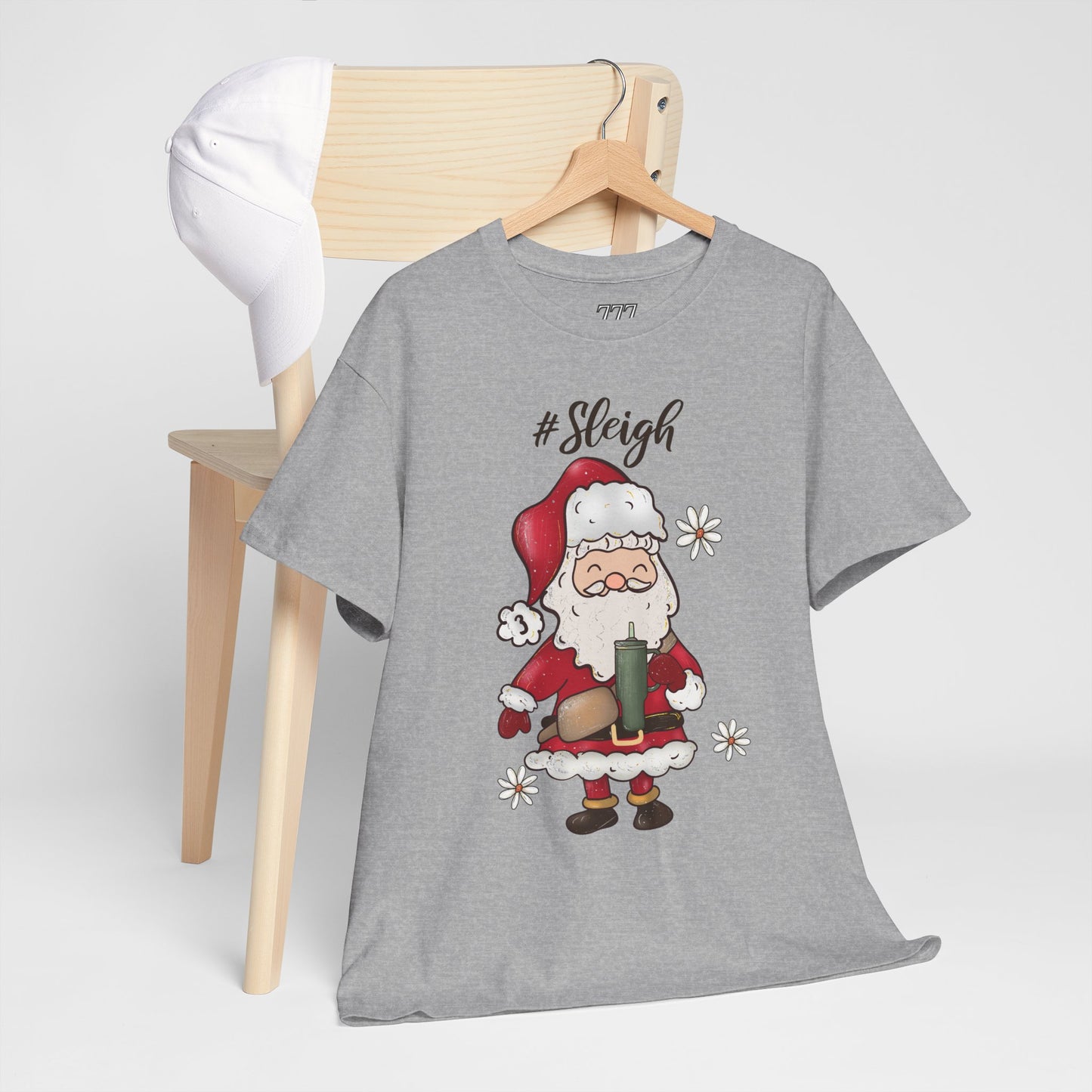 #Sleigh Funny Santa Christmas Tee – Cute Modern Holiday Hashtag Graphic Unisex Heavy Cotton T-Shirt