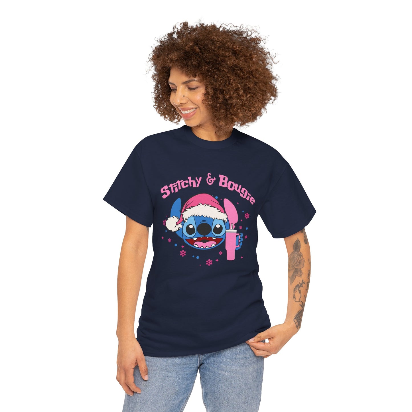 Stitchy & Bougie Christmas T-Shirt – Cute Holiday Women’s Heavy Cotton Tee