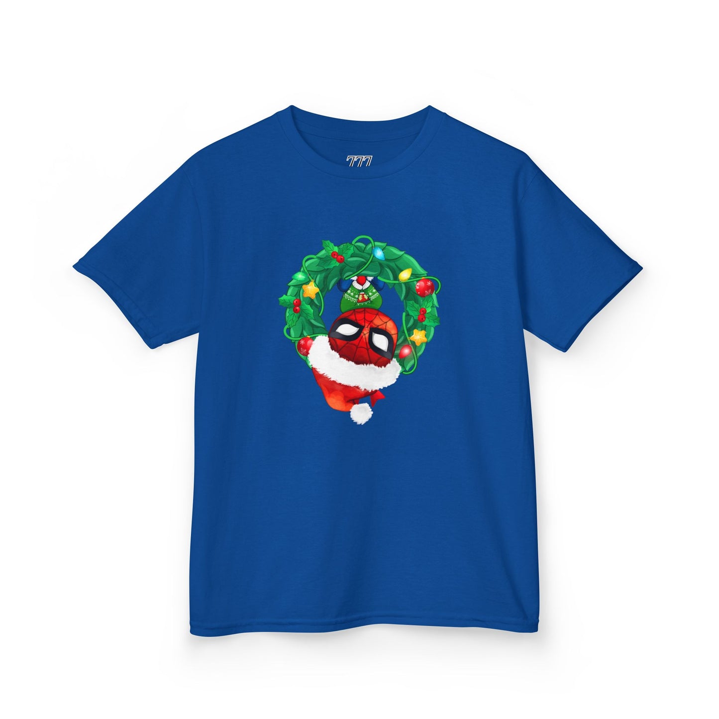 Spidey Wreath Kids Christmas Tee – Superhero Holiday Shirt for Kids Heavy Cotton T-Shirt