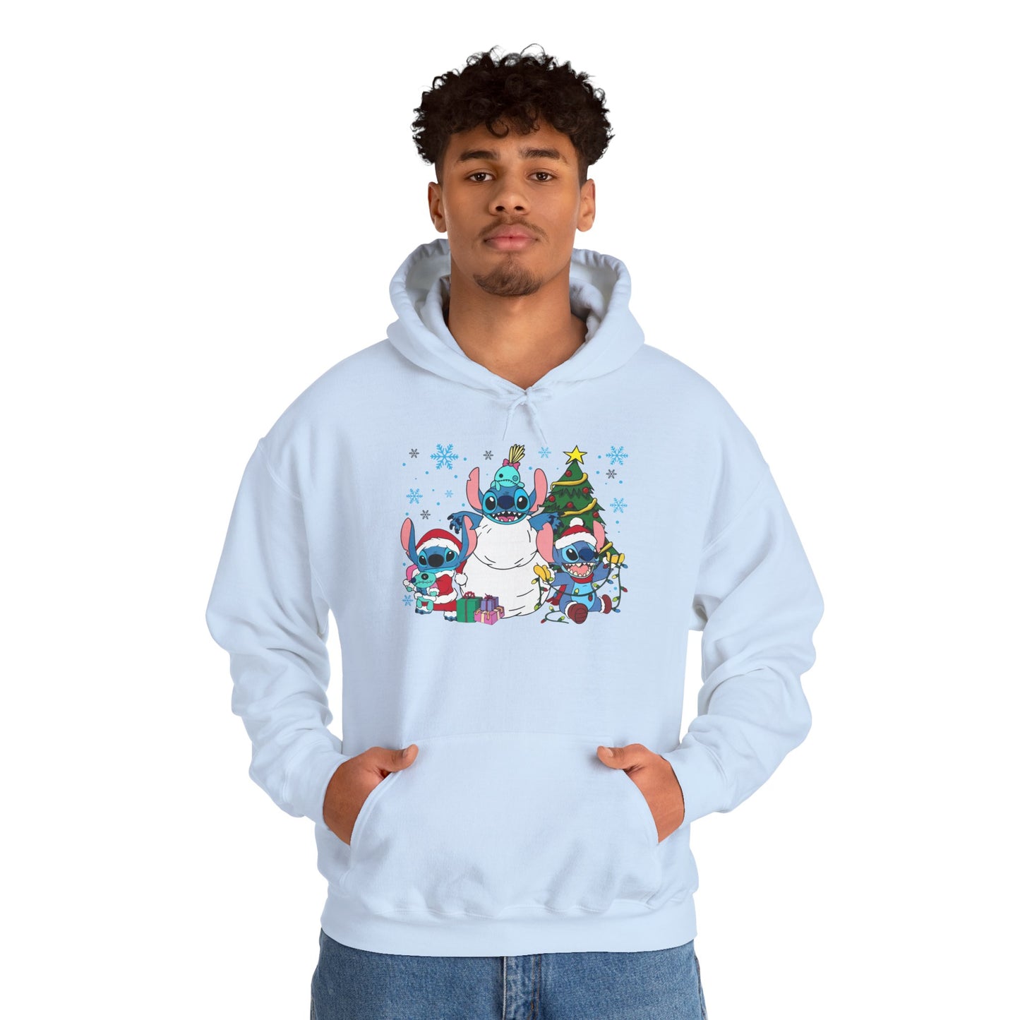 Stitch Christmas Vibes Hoodie – Cute Holiday Trio Unisex Heavy Blend Sweatshirt