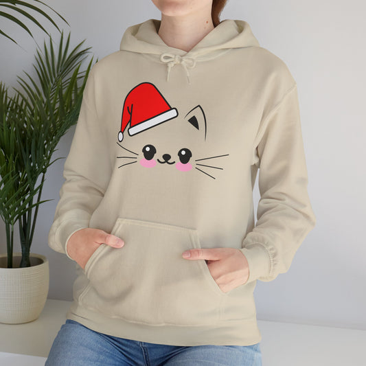Cat Santa Christmas Hoodie – Cute Kawaii Cat Holiday Hooded Sweatshirt (Unisex)