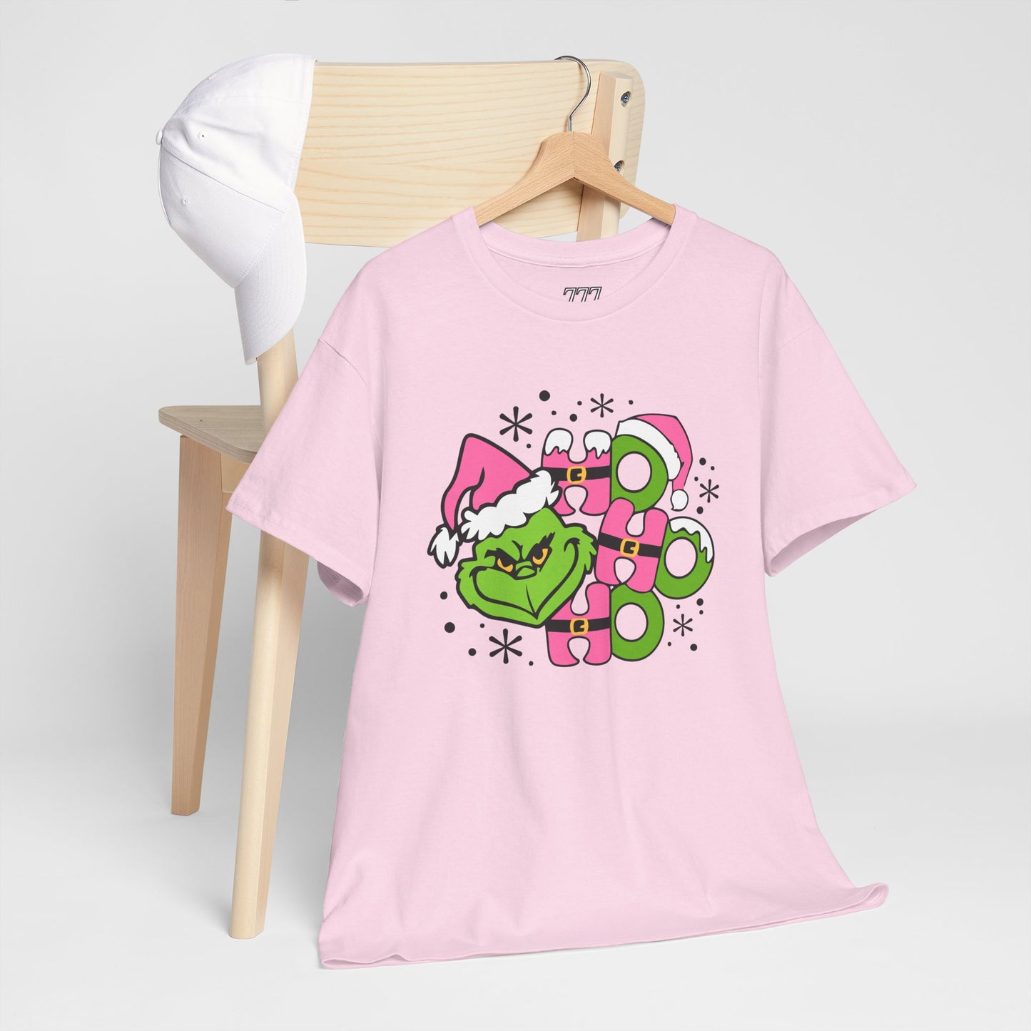 HO HO HO Funny Christmas Grinch-Inspired Holiday Tee – Cute Pink Santa Unisex Heavy Cotton T-Shirt