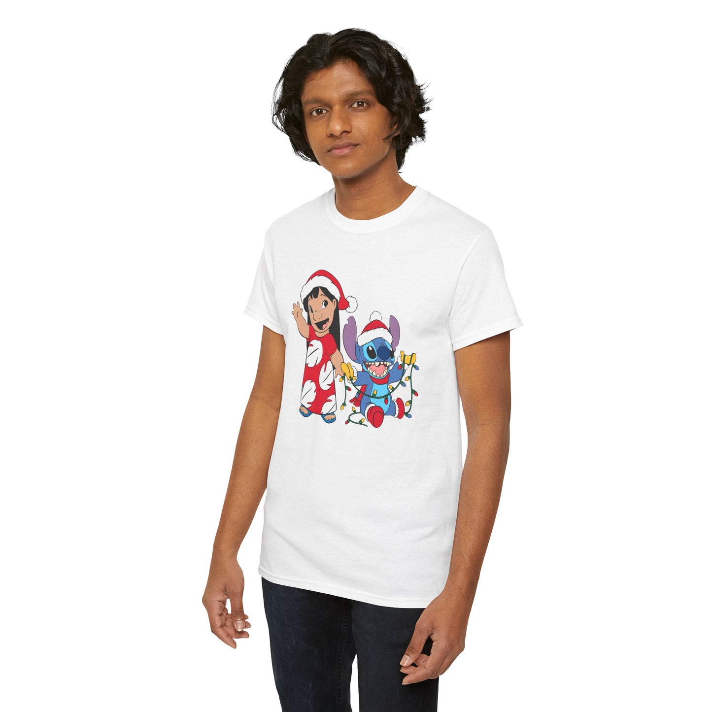 Island Holiday Duo T-Shirt – Festive Blue Alien & Girl Graphic Tee